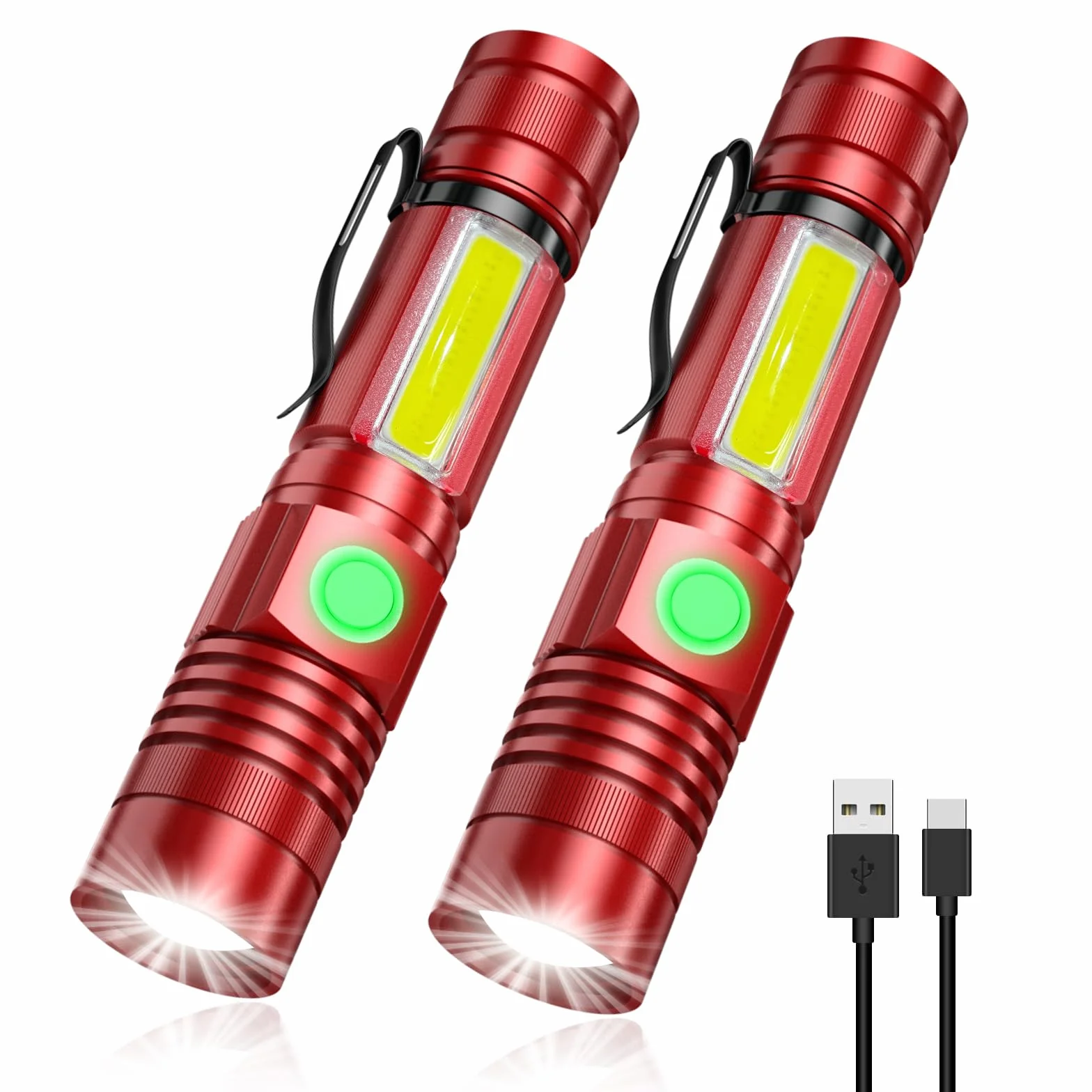 Linternas recargables, linterna LED (paquete de 2 rojas)