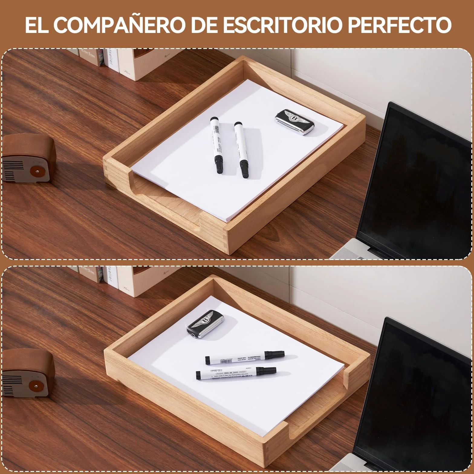 KIRIGEN bandeja de madera para cartas organizador de escritorio natural