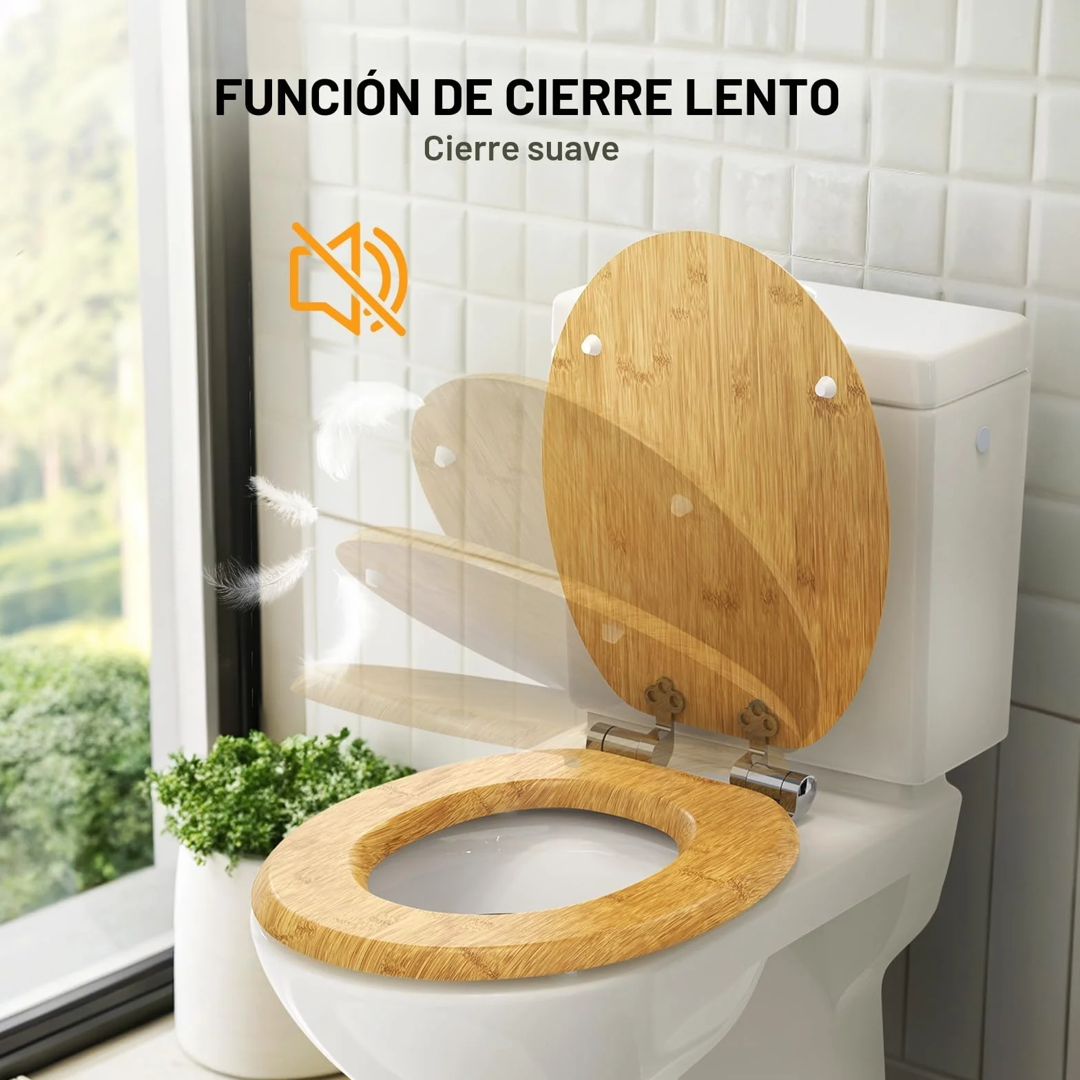 Pipishell tapadera wc de Madera en Forma de O Cierre Suave Bisagras Metal MDF Universal Cierre Lento