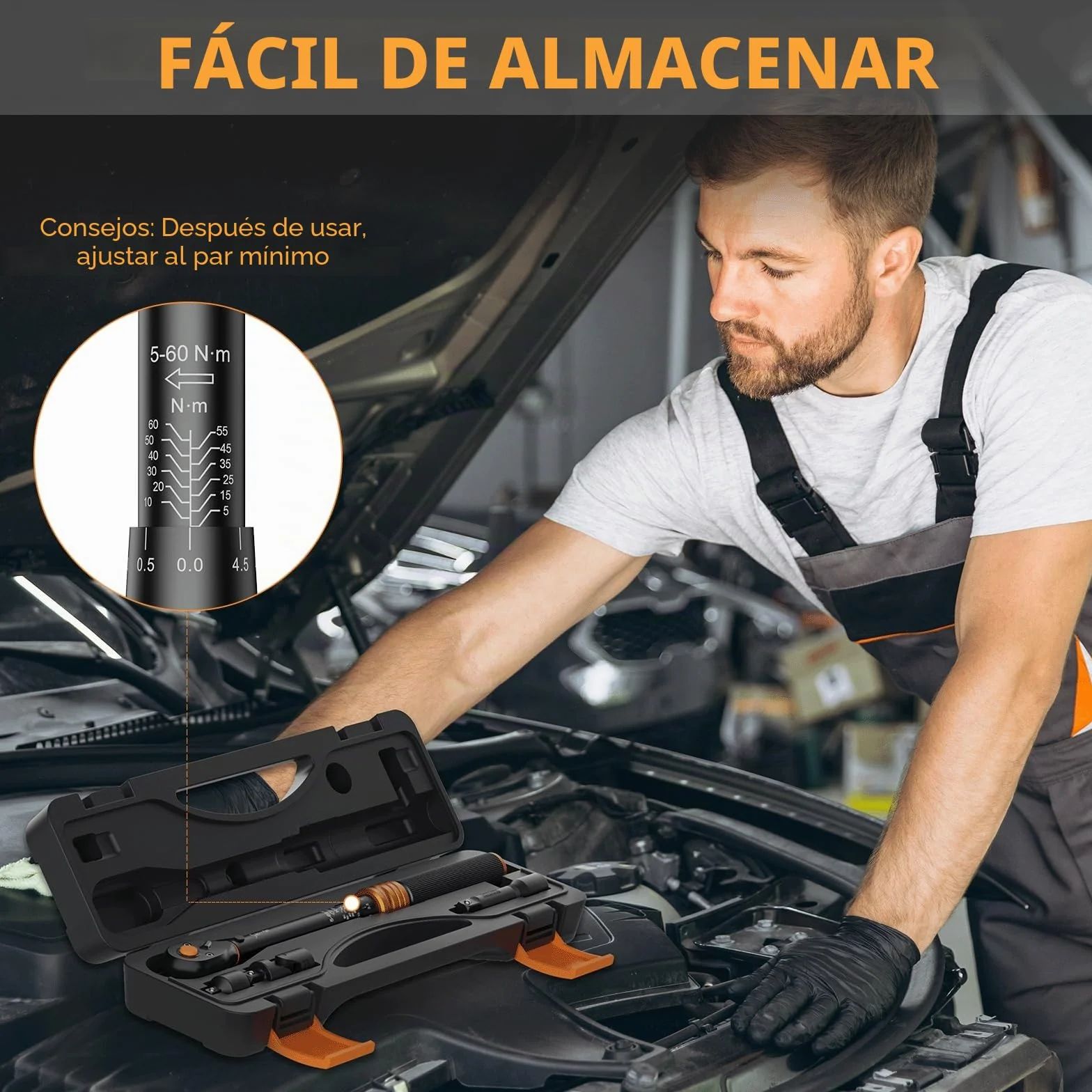 Llave Dinamometrica Moto 3/8 Pulgadas, 72 Dientes Reversible, Llave Dinamométrica 5-60 Nm para Bicicleta, Moto y Coche, con Adaptador 3/8" a 1/4", Interface Universal 3/8", Prolongación de 75mm
