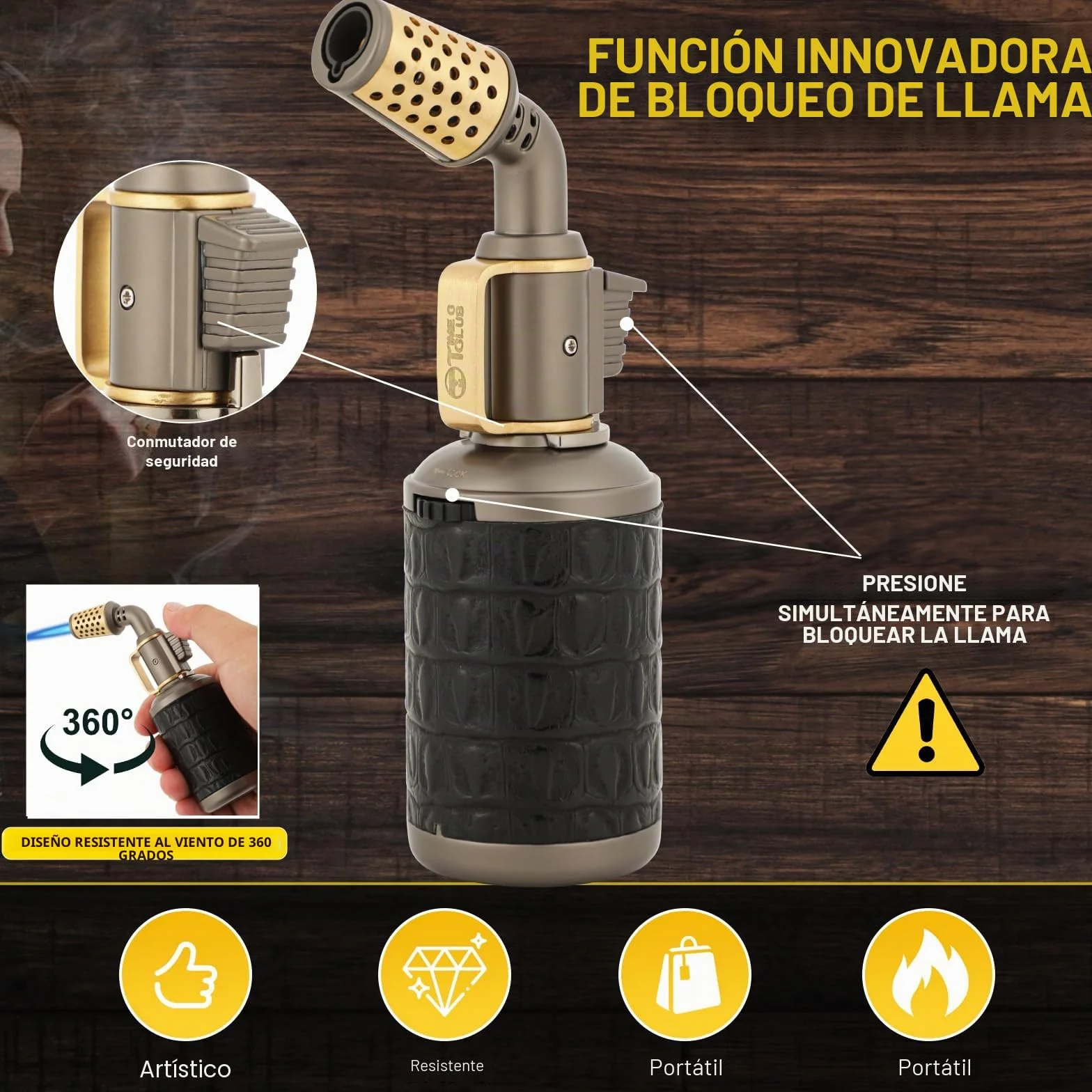 Soplete de butano profesional para cocina con bloqueo de seguridad, ajustable, recargable, multiuso, recargable, barbacoa, hornear, crema Brulee, manualidades y soldadura (gas butano no incluido)