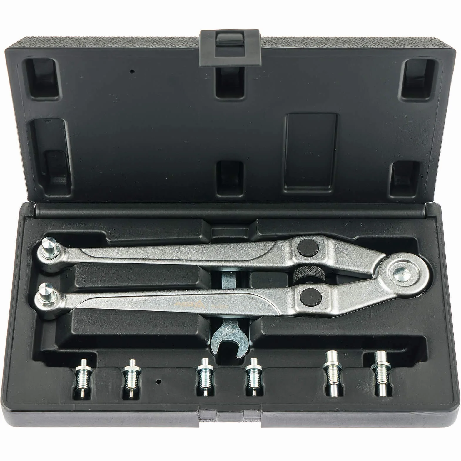 A-486 Juego con llave de pivotes ajustable y pares de pivotes, 10 piezas, 2,5 – 9 mm