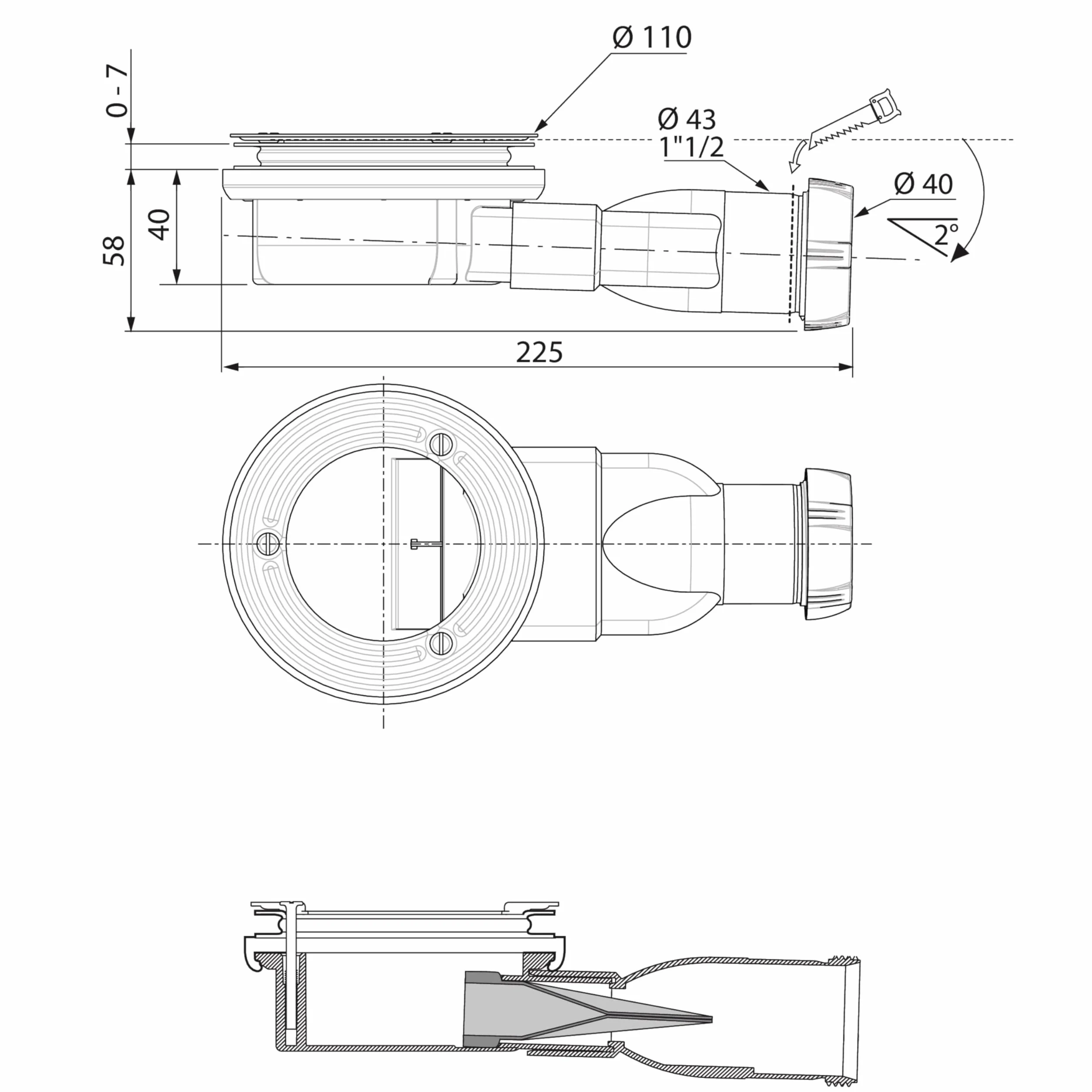 Wirquin 30722575 - Válvula extraplana para plato de ducha sin cúpula