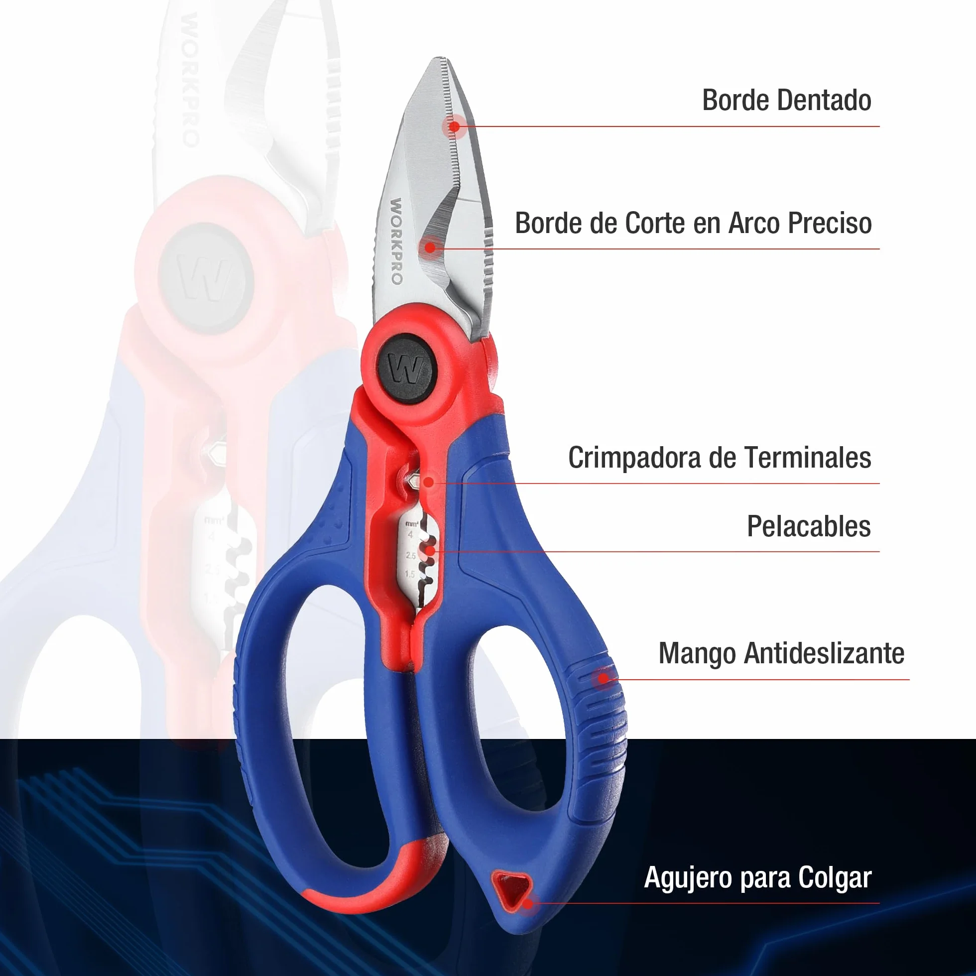 WORKPRO Tijeras Electricista Multifuncionales de Acero Inoxidable 163 mm