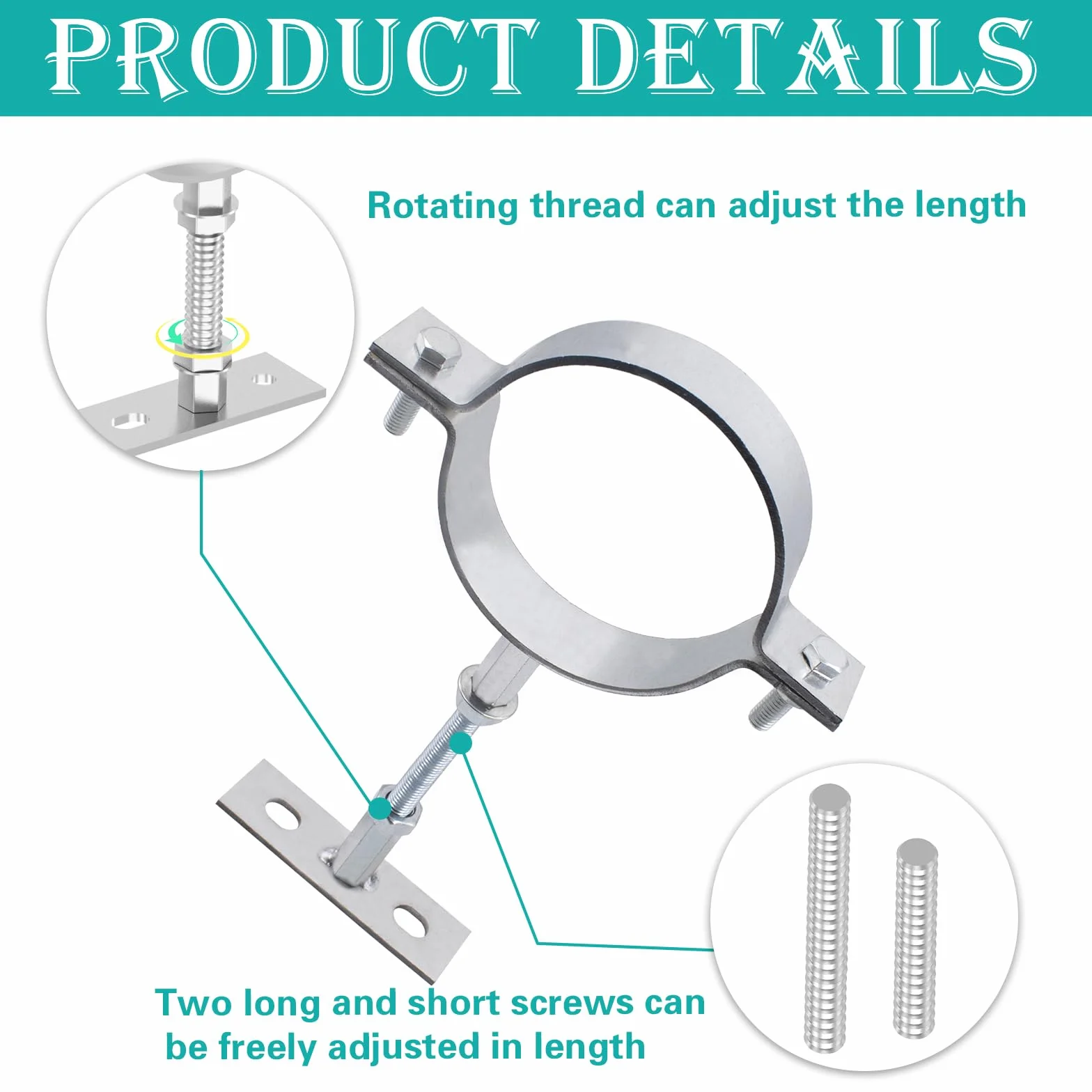 2 juegos de soportes de tubo ajustables de 4 pulgadas, colgador de anillo dividido de acero galvanizado resistente, soportes redondos para tubo de ventilación de plástico, tubo de drenaje de chimenea