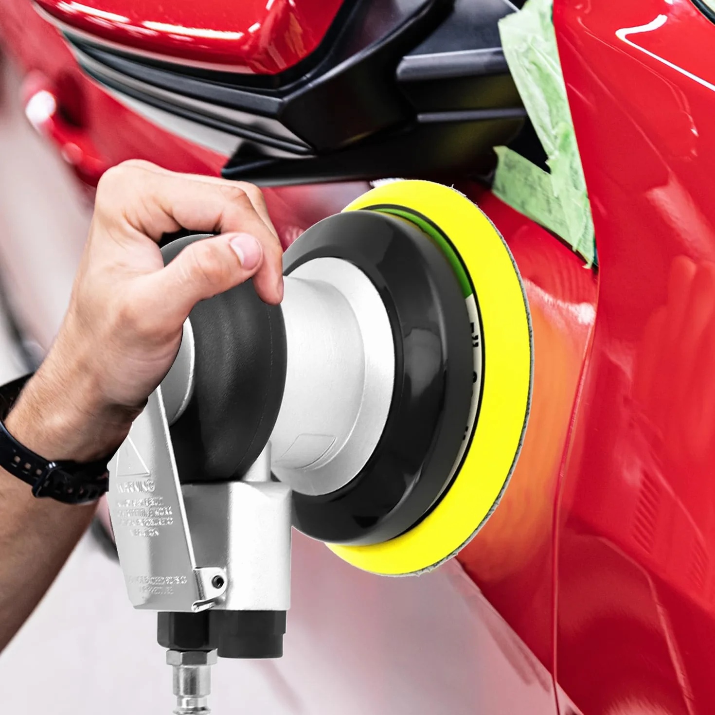 QWORK® Lijadora excéntrica de aire comprimido 125 mm - 12000 rpm - pulidora neumática de alto rendimiento para pulir, esmerilar y lijar coches