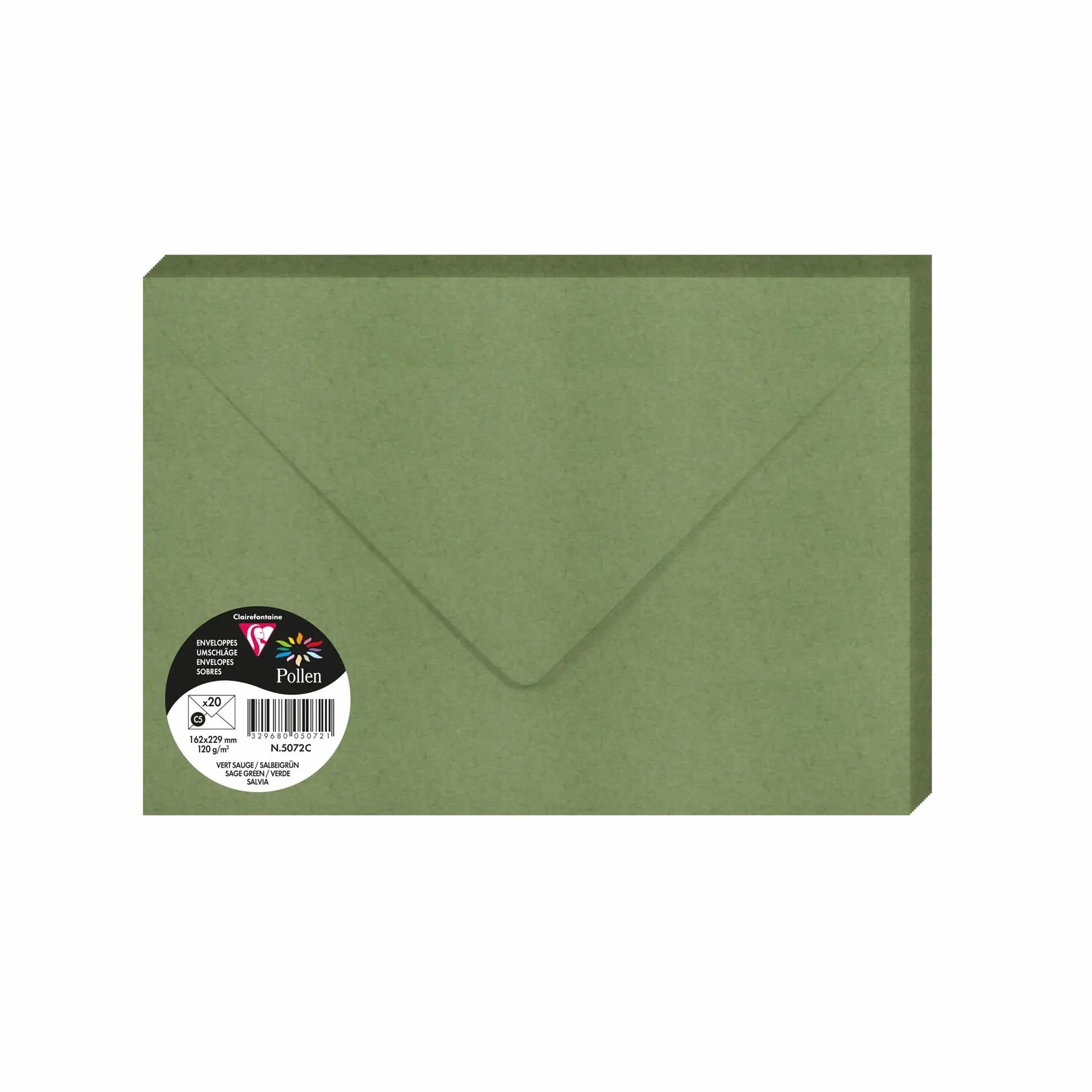 Clairefontaine 5072C Sobres Borrados C5 16,2x22,9 cm 120 g/m² Verde Salvia Papel Premium