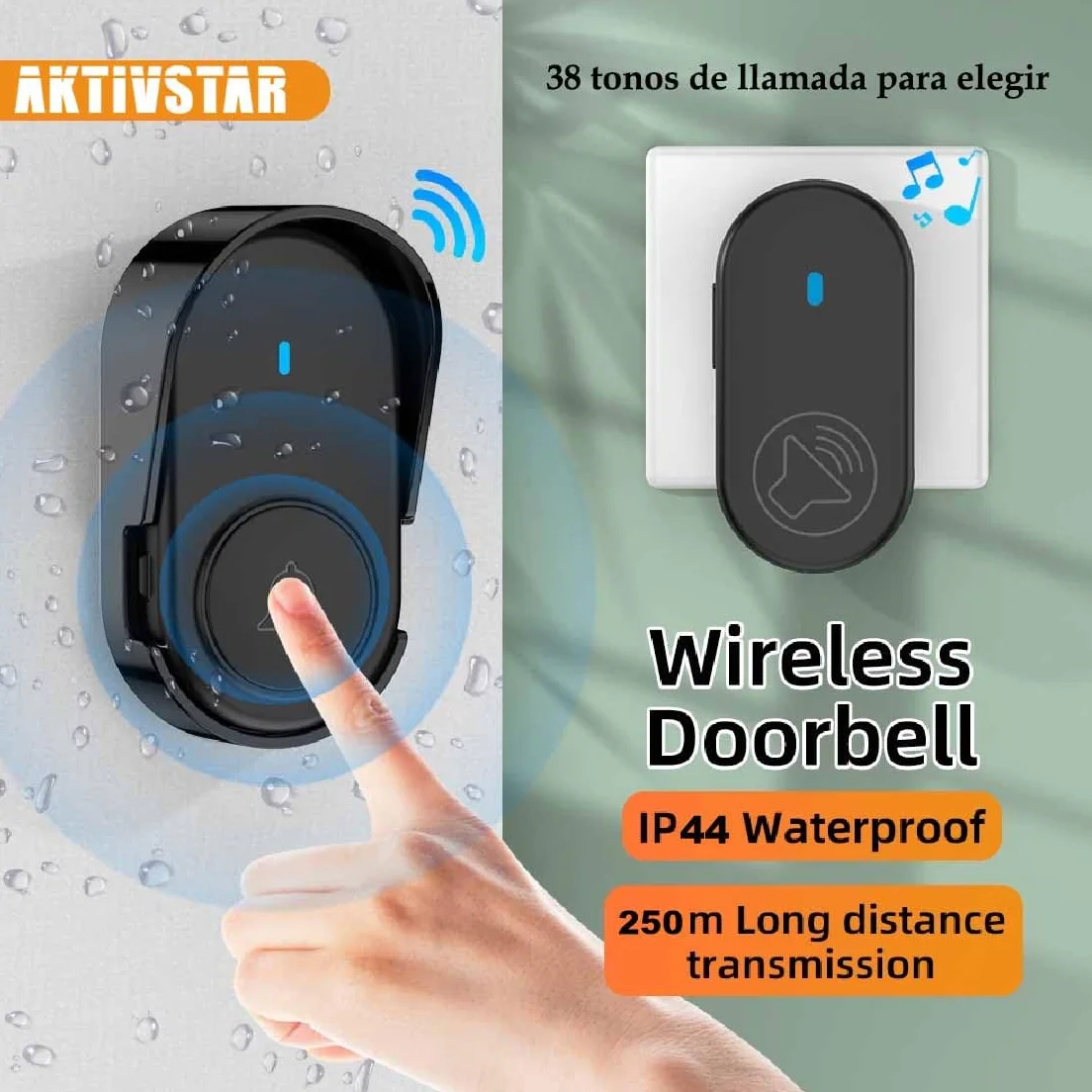 Timbre Inalámbrico Exterior Impermeable, Kit Timbre Puerta Ip66 Impermeable (Blanco)