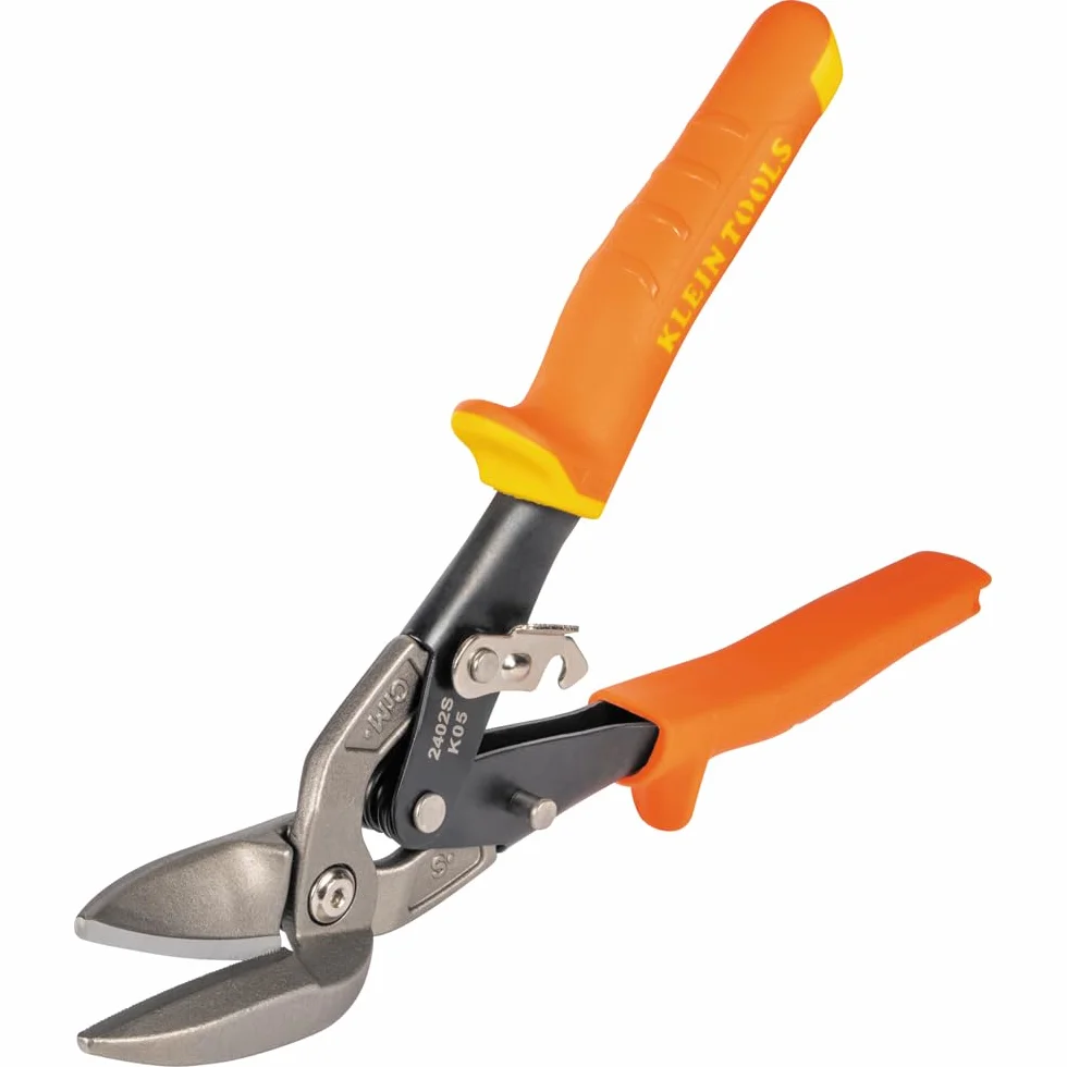 Klein Tools 2402S Tijeras de corte recto, tijeras de hojalata de aviación con hoja forjada para corte de chapa de precisión
