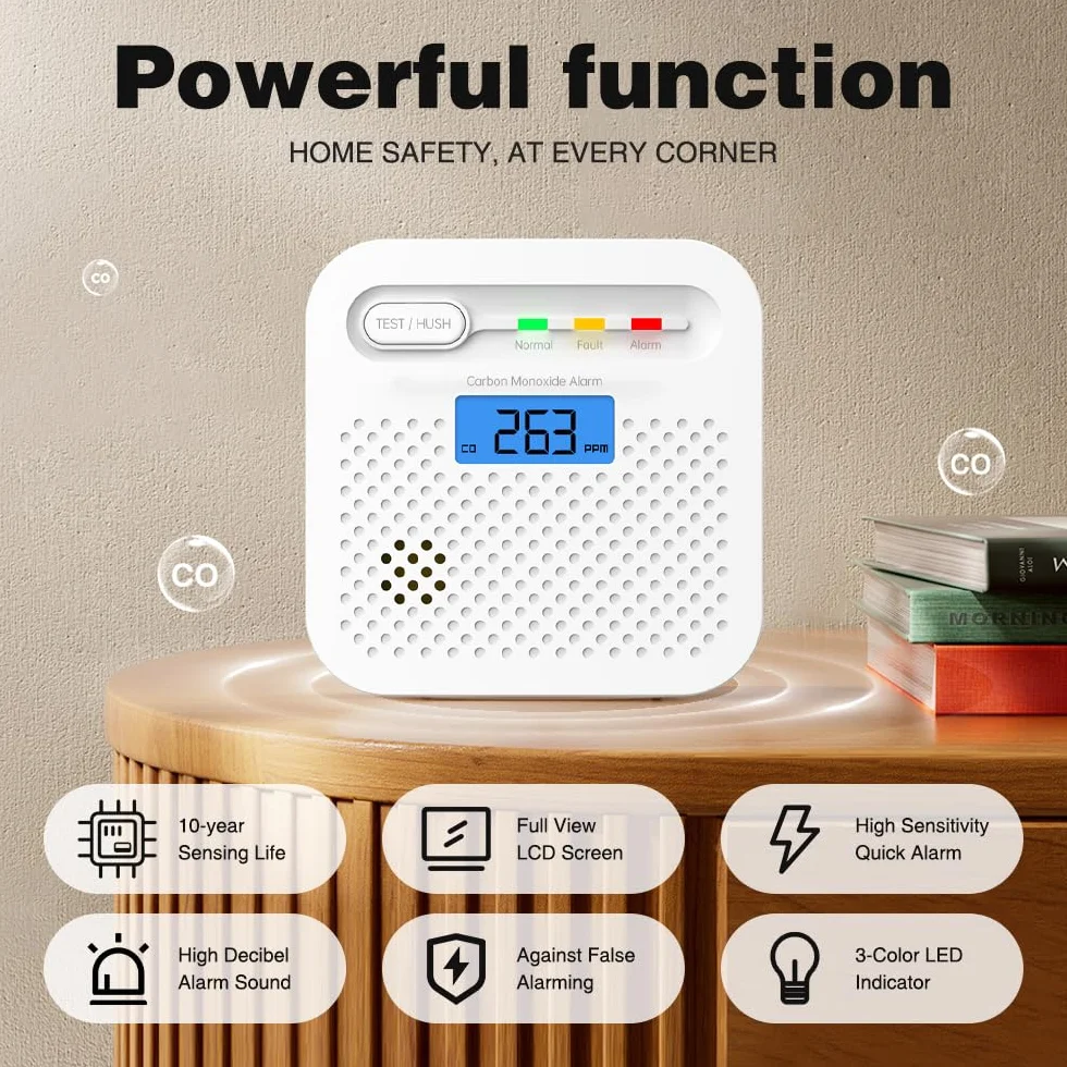Detector de Monóxido de Carbono Inteligente WiFi 10 Anos de bateria,notificaciones Push en Tiempo Real a través de la aplicación de Seguridad Tuya y SmartLife, Pantalla LCD Digital, para el hogar