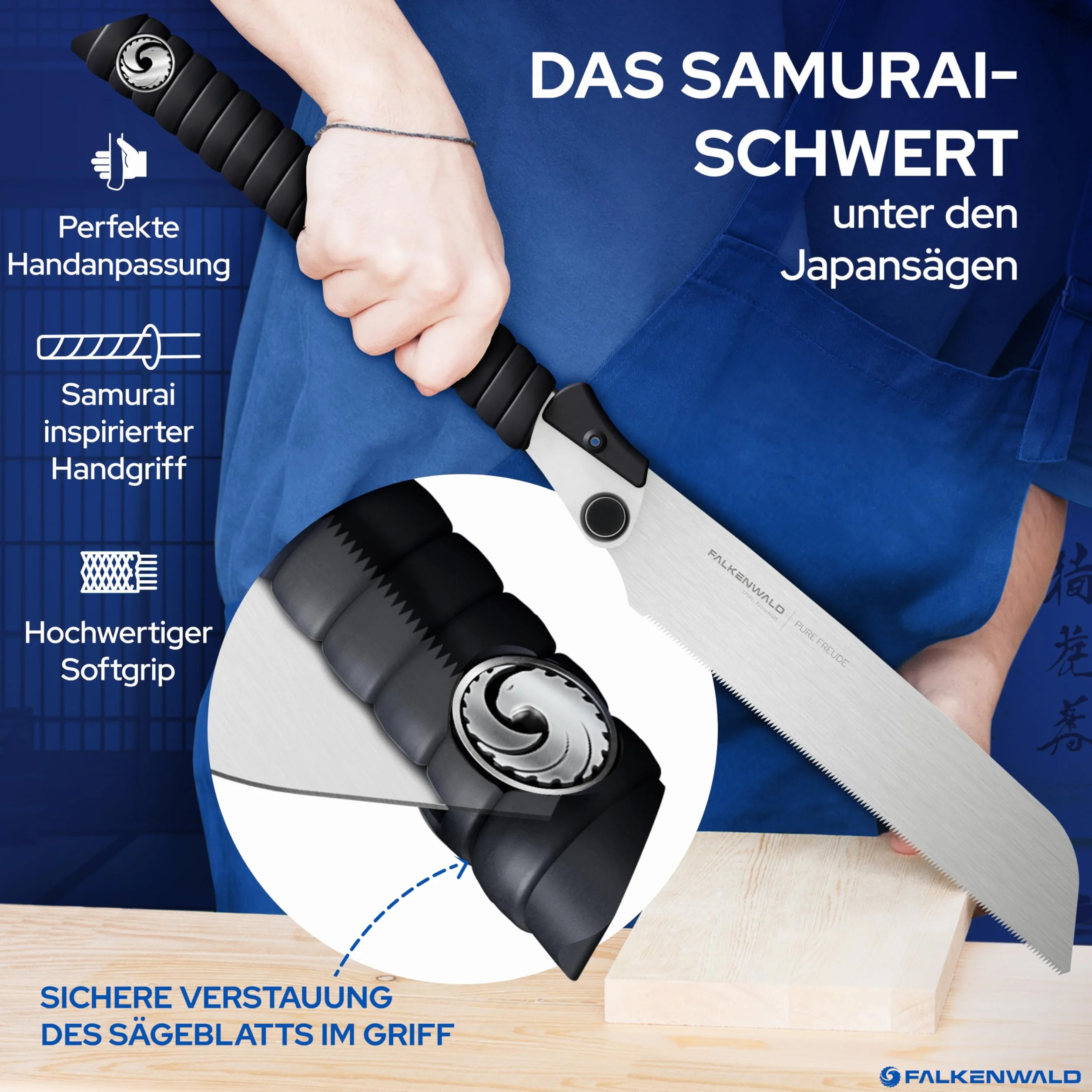 Falkenwald - Sierra japonesa plegable - Ideal para trabajar madera y plástico - Sierra manual para corte transversal y longitudinal - Herramientas de carpintería