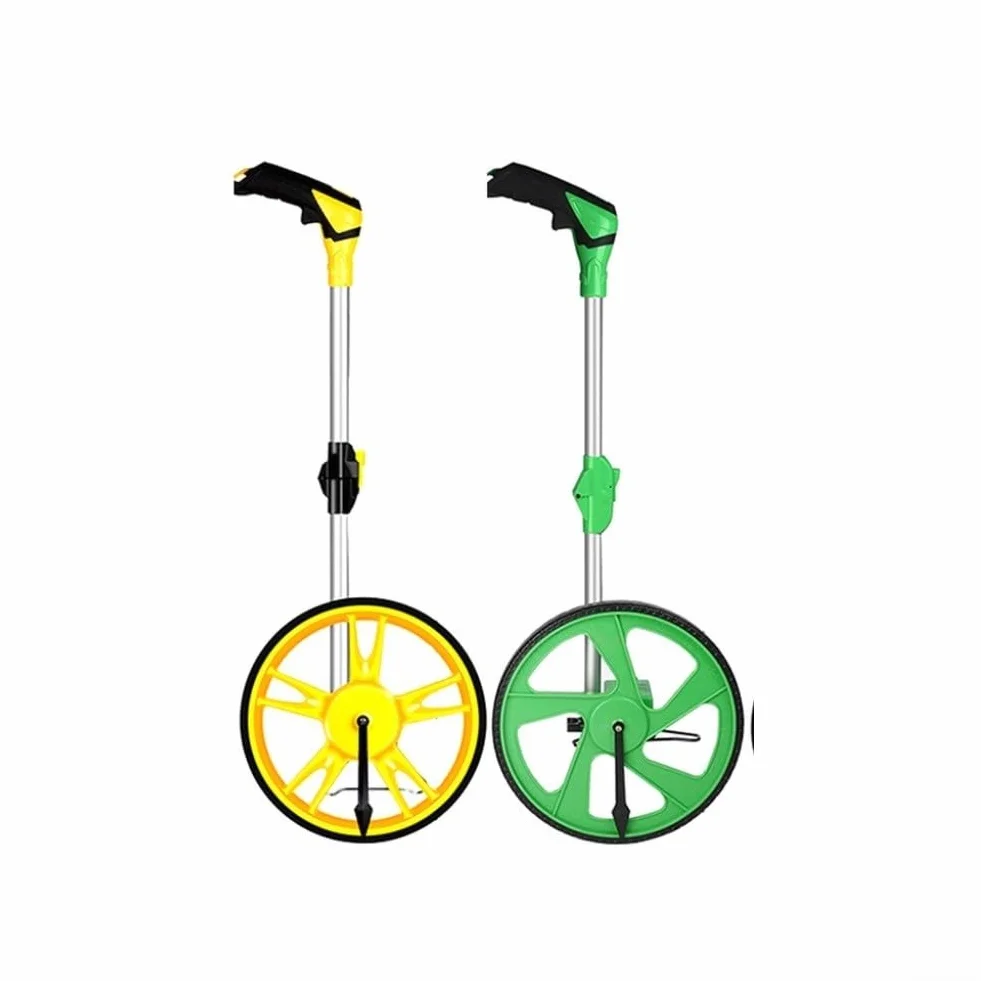 Rueda de medición digital profesional con pantalla grande Medidor de distancia precisa de hasta 9999.99 m Odómetro mecánico plegable para construcción, topografía, agricultura, amarillo