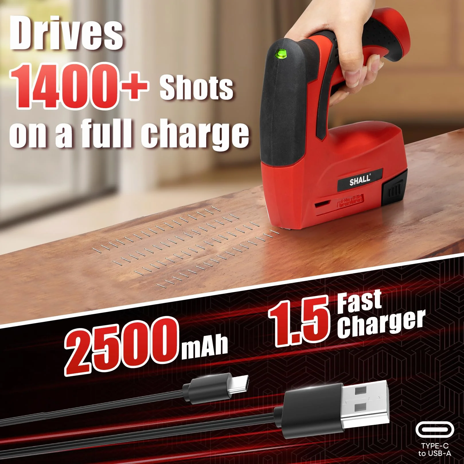 SHALL Juego de clavadora inalámbrica de 4 V (2 en 1), grapadora decorativa inalámbrica con 2500 grapas, grapadora eléctrica 2 en 1
