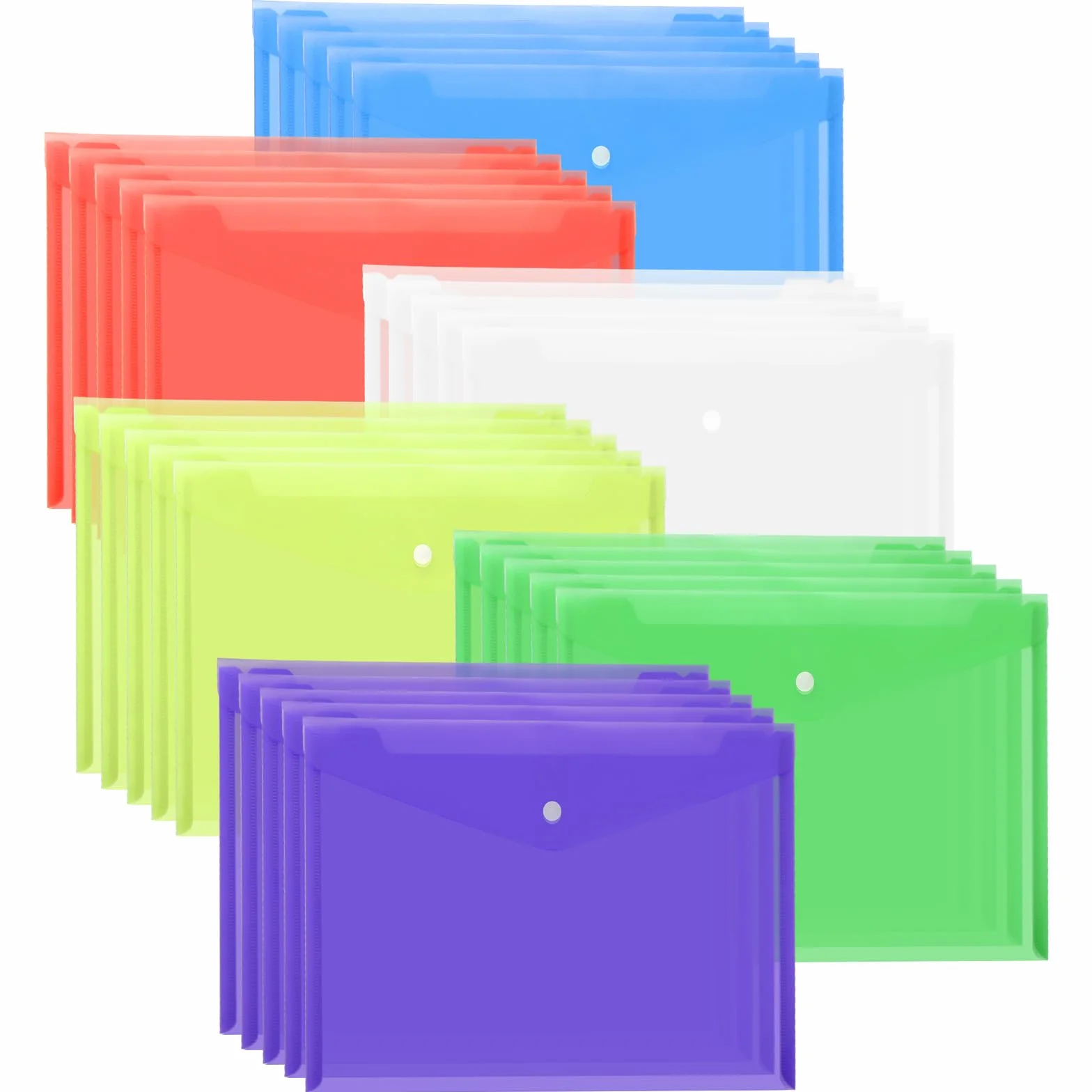 ASelected 30 bolsas de archivo con botones A4 de colores, adecuadas para oficina, escuela, hogar