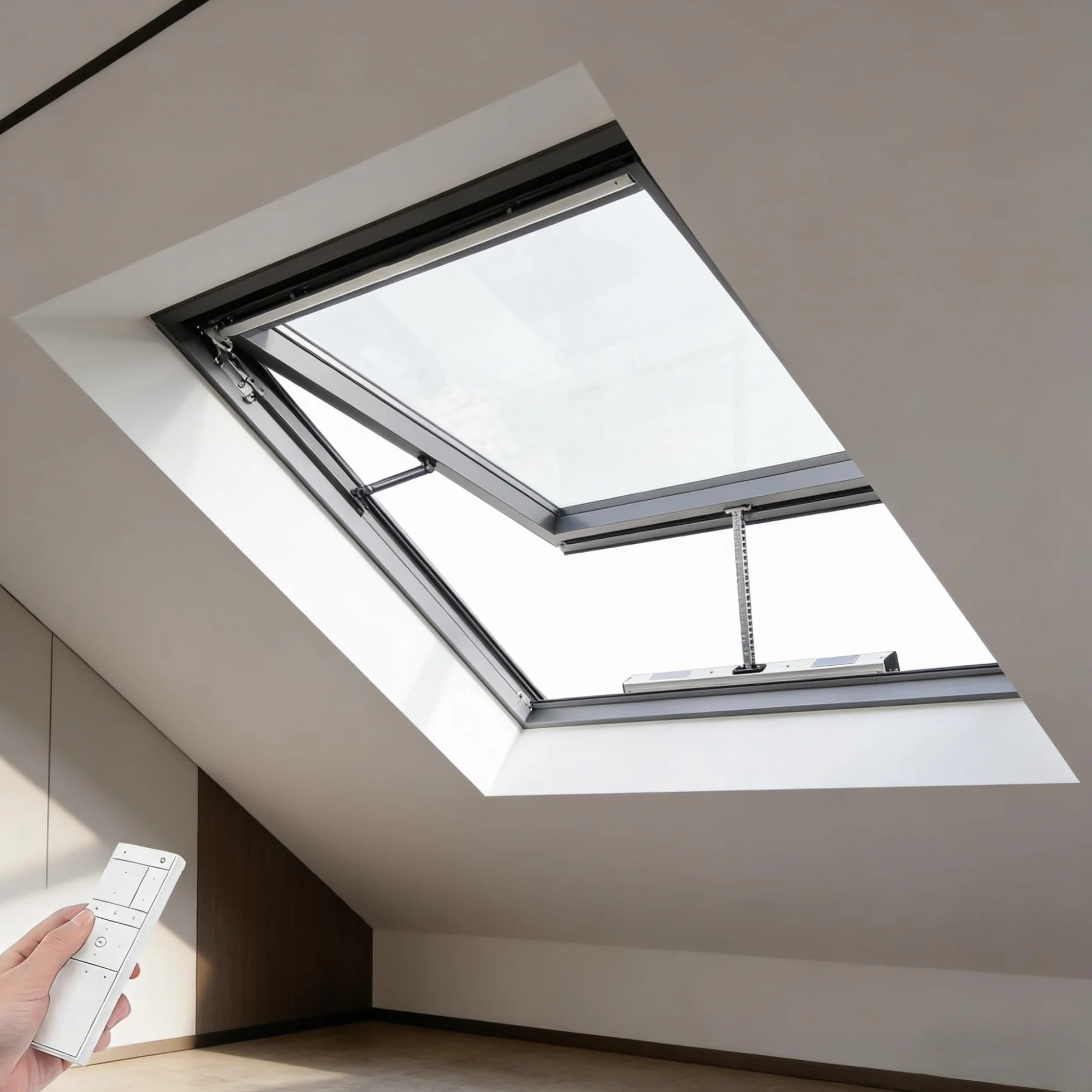 Ventana de Techo Eléctrica con Control Remoto, Tragaluz de Aluminio con Vidrio Templado Doble, Sensor de Lluvia Automático, Claraboya para Azotea, Sótano, Ático(White,LxW 70 x 70 cm)