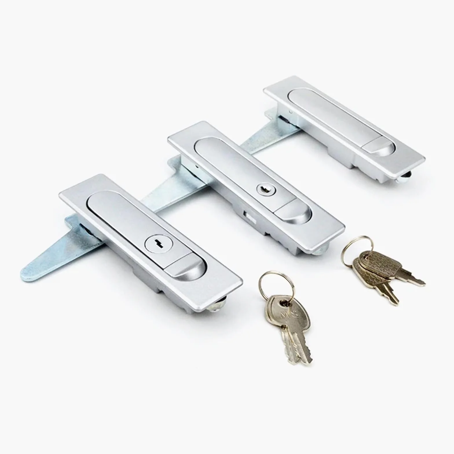 Cerradura plana, cerradura de botón Industrial, cerradura de gabinete de red de comunicación de información eléctrica, 1 Uds.(Silvery,With key)