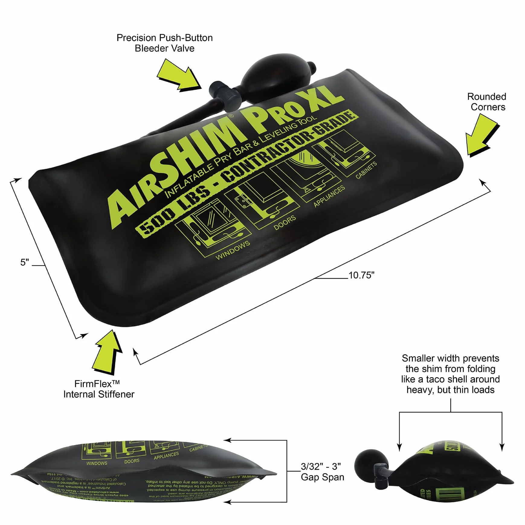 Calculated Industries 1194 AirShim Pro XL Barra de Palanca Inflable y Herramienta de Nivelación, Certificado para Soportar 225 Kgs
