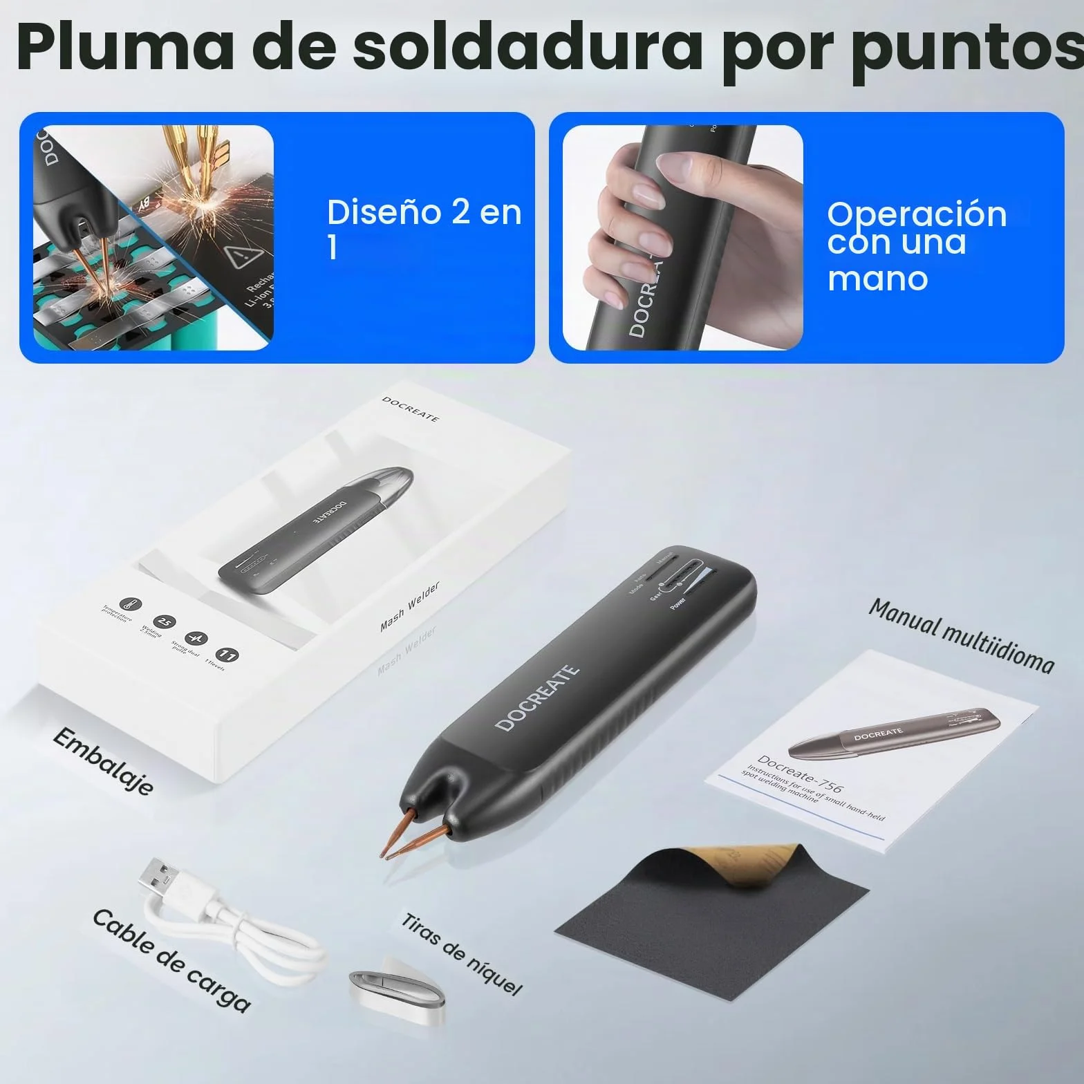 Soldadora de puntos con batería, soldador portátil de puntos, con modos automáticos y manuales, 99 velocidades ajustables para paquetes de baterías DIY, pantalla LED