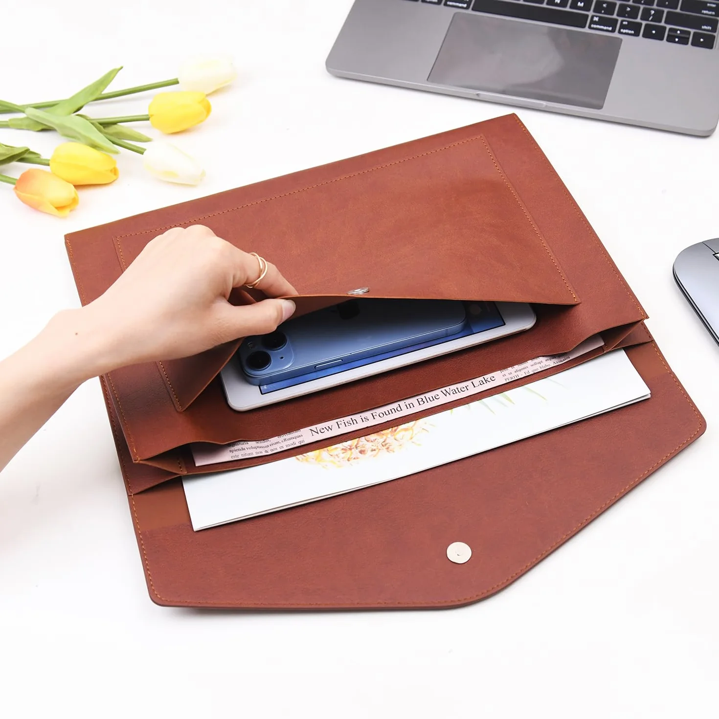 Wason A4 PU Cuero Sobre Estuche para Documentos Archivo, Tamaño Grande, Marrón Oscuro