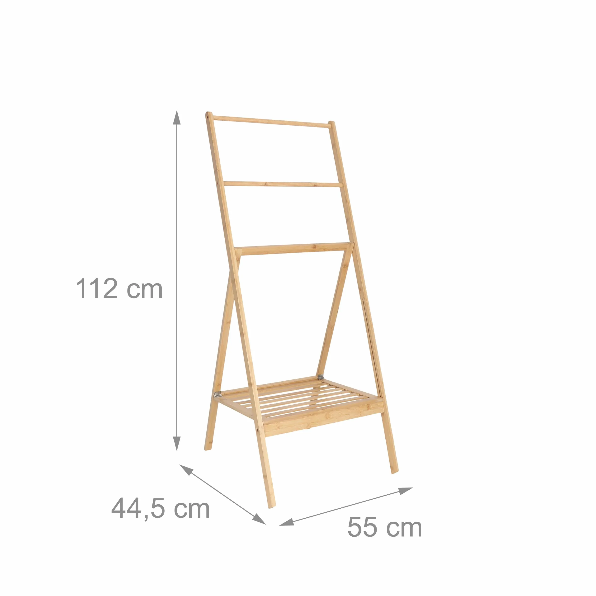 Relaxdays Toallero de bambú, Plegable, con Estante, 3 Barras, 112 x 55 x 44,5 cm, Soporte para Toallas, Color Natural