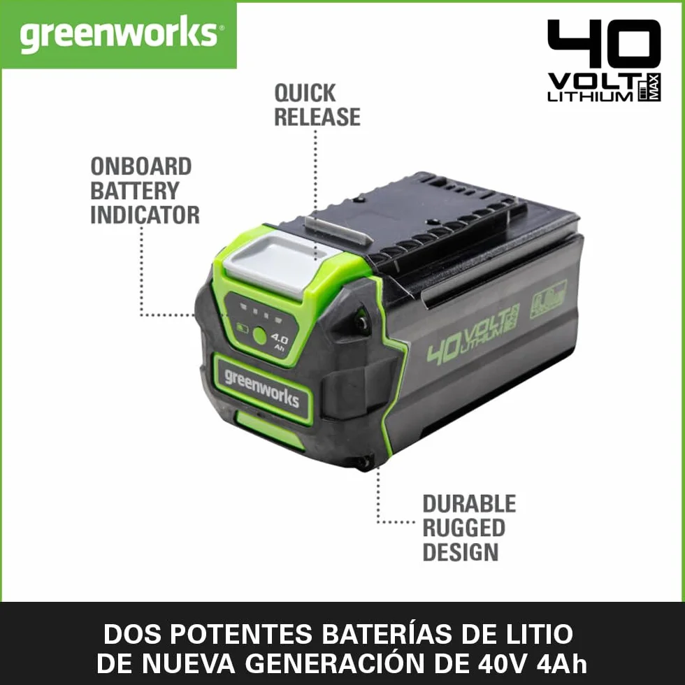 Greenworks Baterías 40V 4Ah - Set de 2, Potentes Original Baterías Iones de Litio para Herramientas Eléctricas y Jardinería Greenworks 40V, Control de Carga LED 3 Etapas, Garantía de 2 Años - G40BK4X