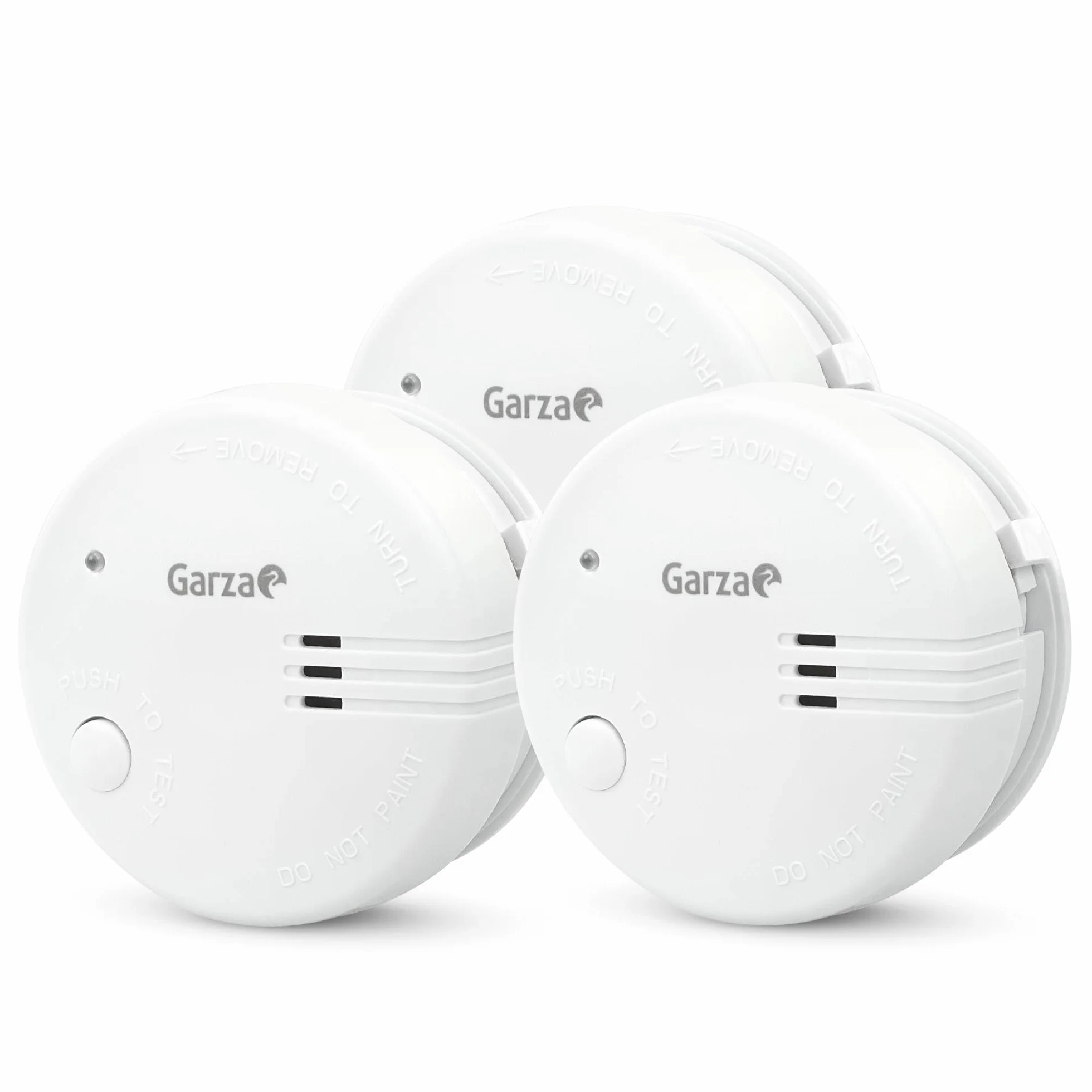 Garza - Pack de 3 Detectores de Humo Mini, Diseño Ultracompacto, Sensor Fotoeléctrico, Alarma 85dB, Batería 9V Incluida, Instalación sin Cables, Indicador LED y Botón Test