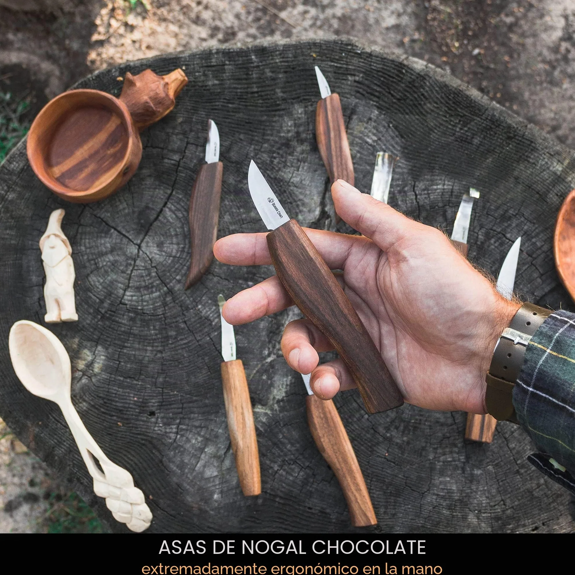 BeaverCraft S50X Juego de Tallado de Madera Cuchillos para Tallar Cucharas Principiantes Profesionales