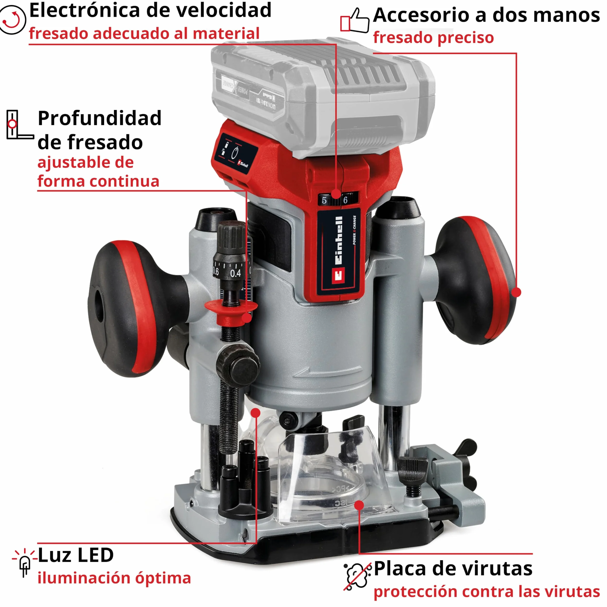 Einhell Professional Set de fresadora superior-de cantos con batería TP-RO Set 18 Li BL-Solo Power X-Change (18V, ajuste fino de profundidad de fresado, incl. accesorios+bolsa, sin batería)