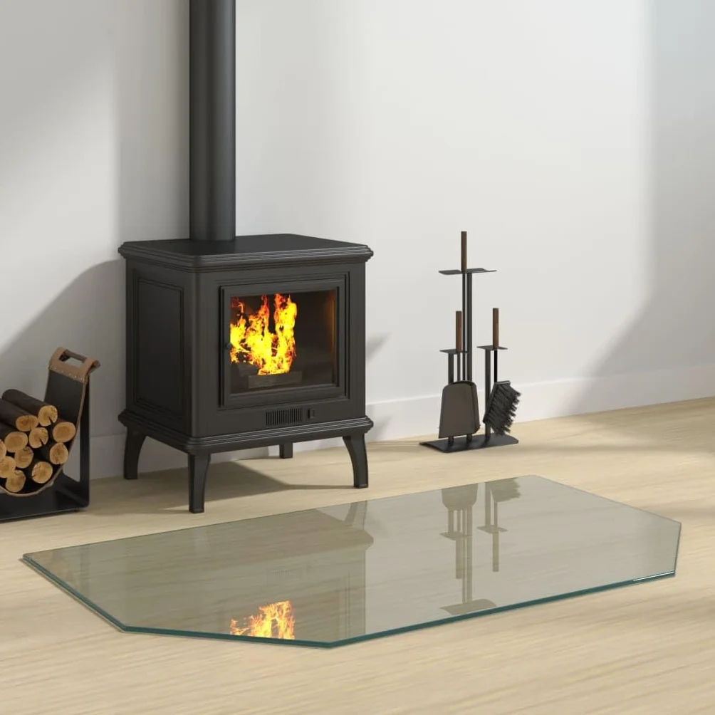 Rantry Placa de cristal hexagonal para chimenea, 100 x 60 cm, protector de suelo para parquet y superficies laminadas, base de estufa resistente a altas temperaturas, cubierta de piso de vidrio
