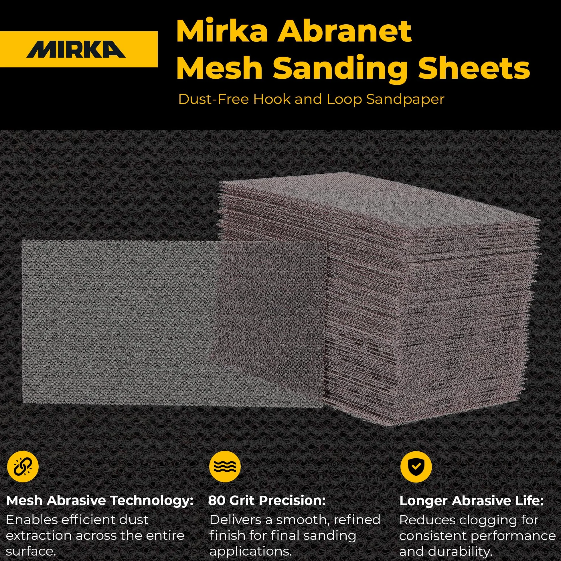 Mirka 9A-149-080 - Hojas de lija abrasivas de malla de grano 80 de 2-3/4 x 5 pulgadas, sin polvo, caja de 50 hojas, color gris