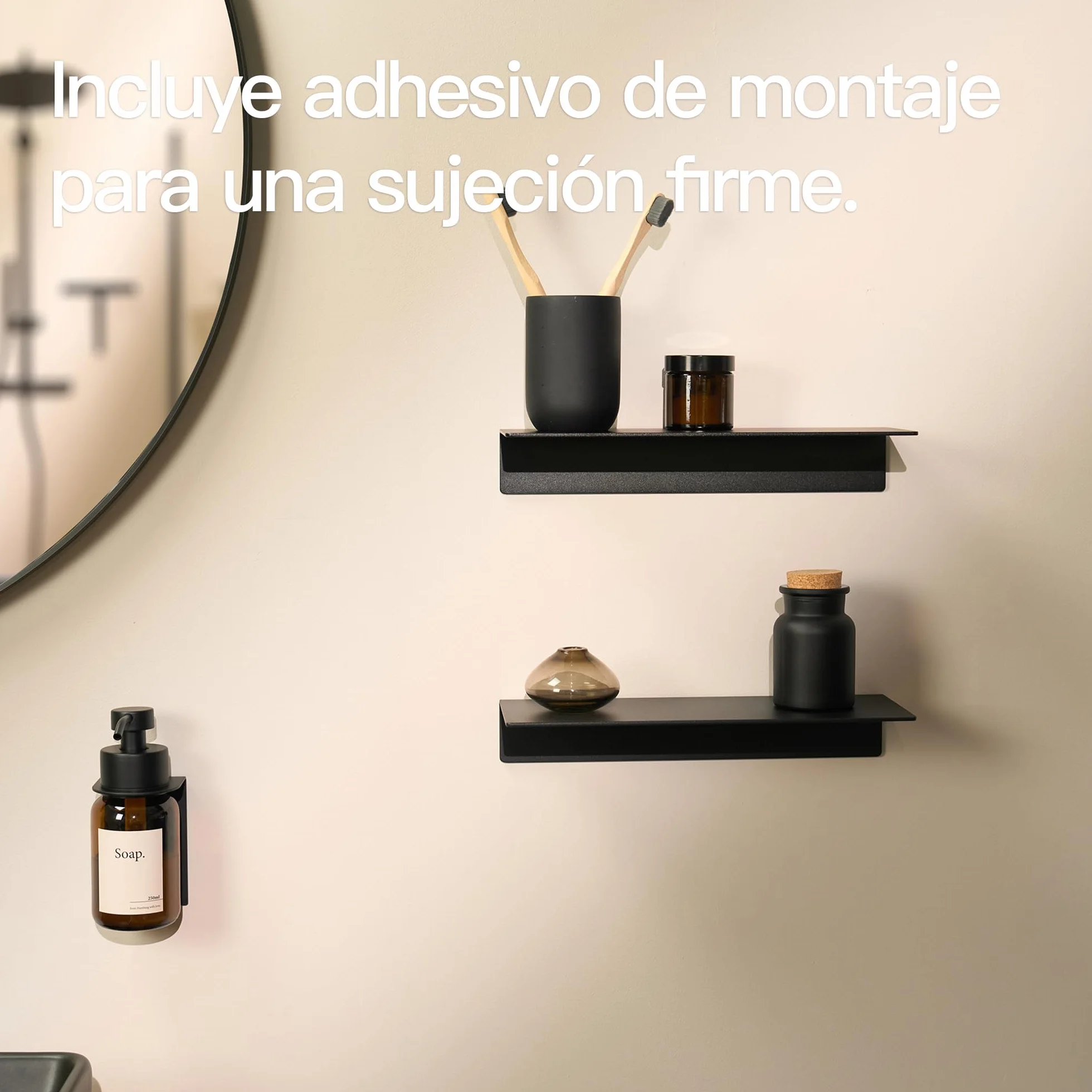 Design Hamburgo | Estantería de baño | Estantería de Pared (Negro Mate, 30 cm)
