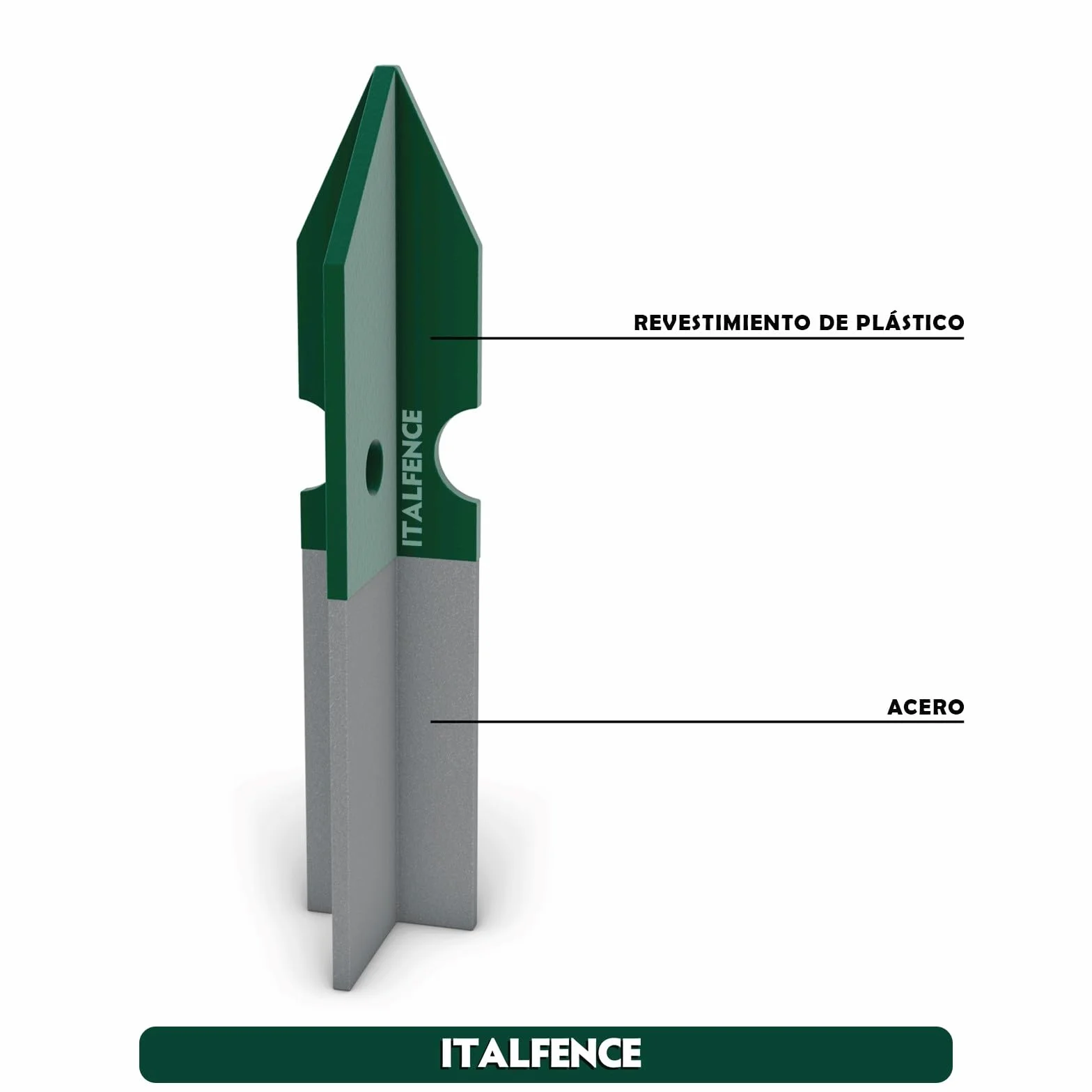 Poste T H125cm 30x30x3mm en hierro plastificado verde [5 piezas]