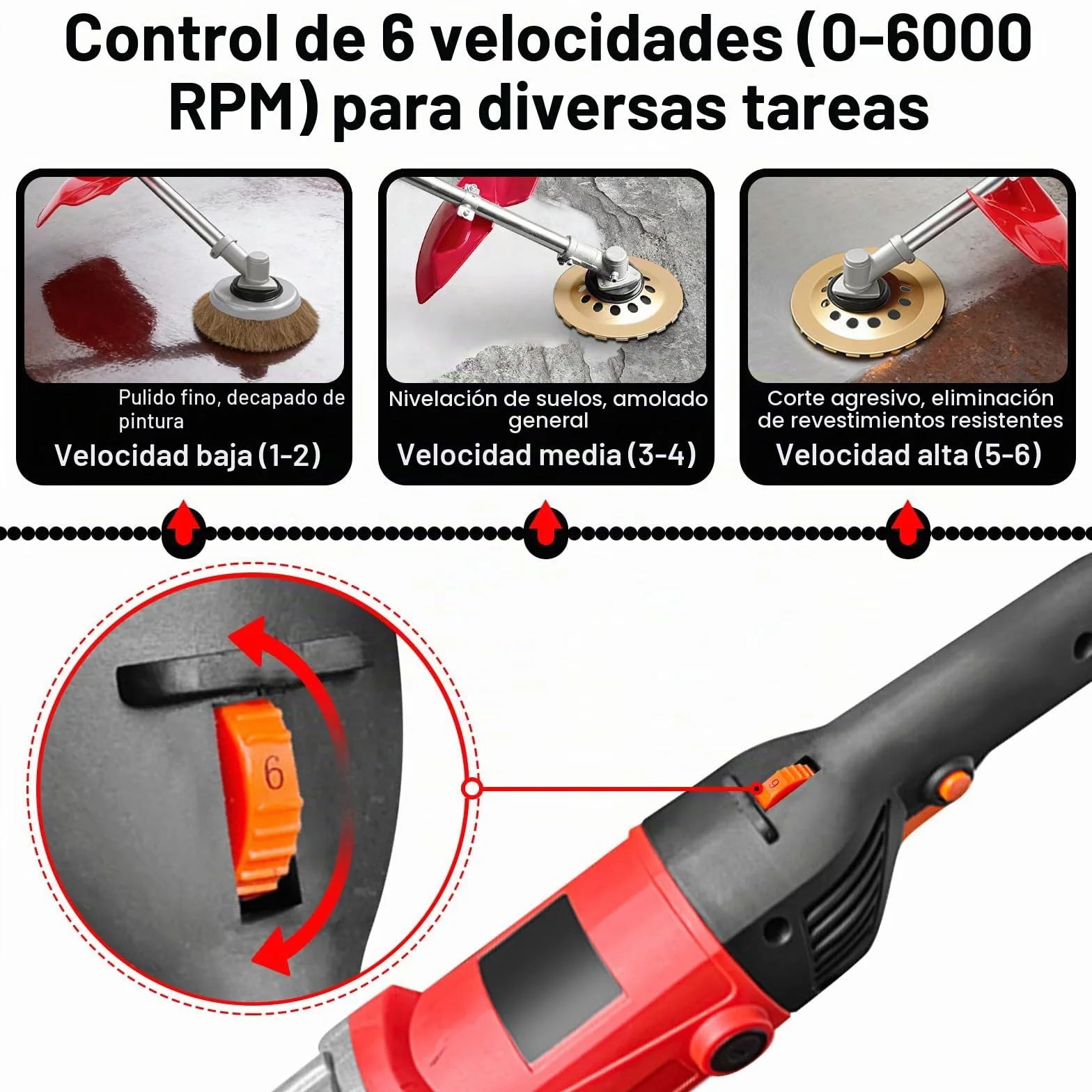 Amoladora de Hormigón Eléctrica de 1,5 M, Lijadora de Hormigón Eléctrica 2800W, Pulidora Suelos, Lijadora de Paredes y Techos, con Plato Lijador 180 mm, Cepillo 200 mm, Para Paredes y Metal