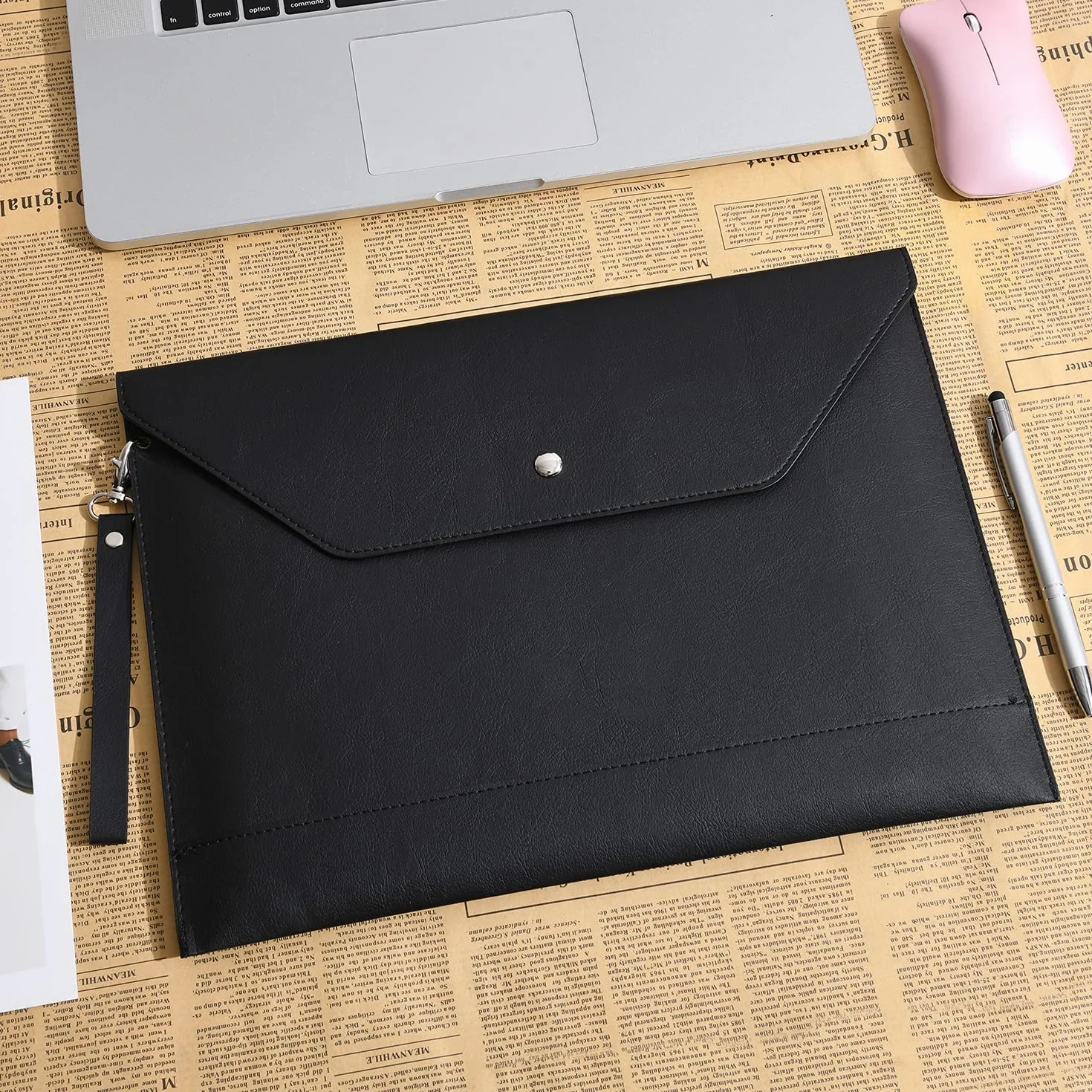 Wonderpool A4 Funda de PU Cuero Sobres Archivos con Bolsillos Internos Organizador Multifunción (Negro)