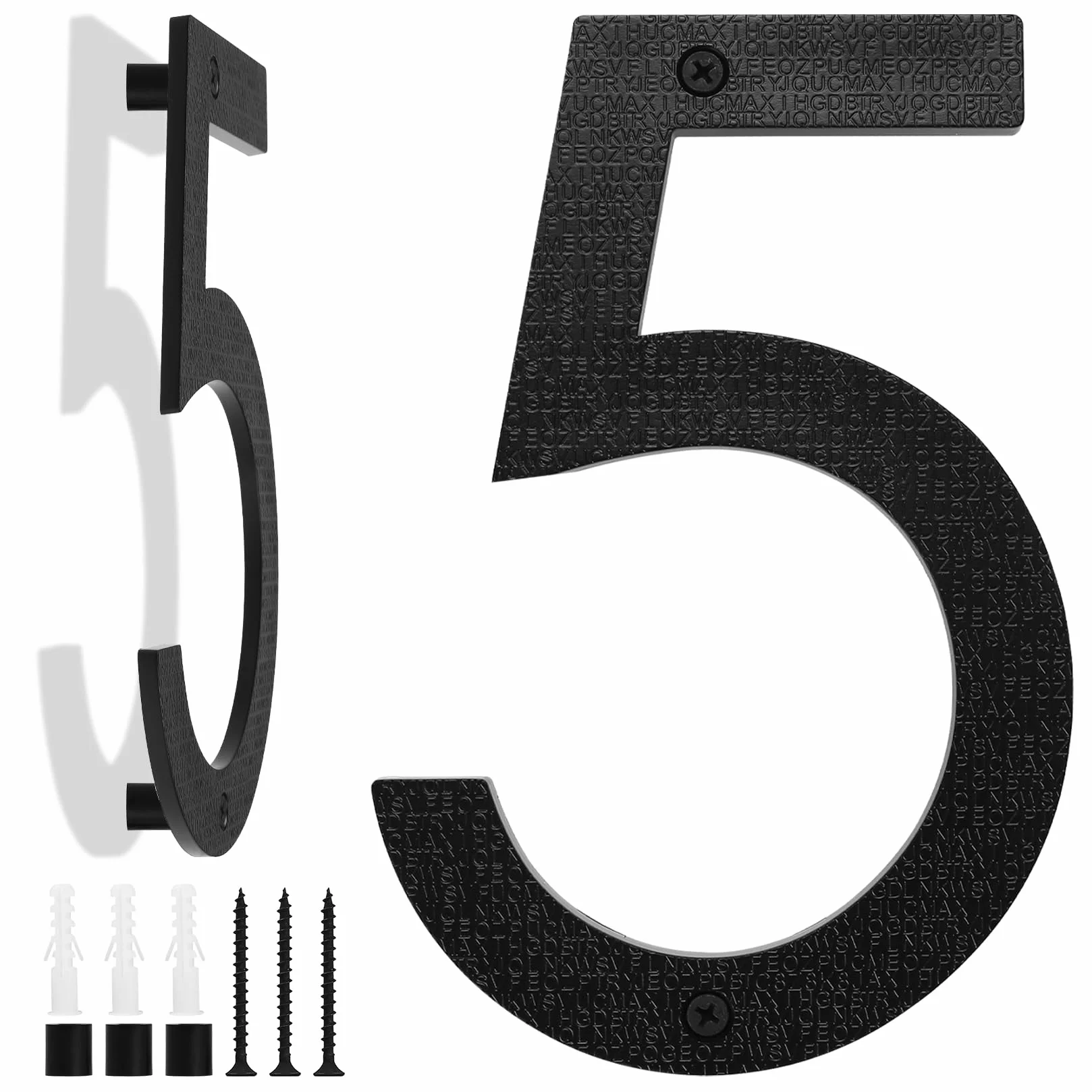 Número Grande para Casa en Negro, 20cm, Placa Flotante de Número de Casa, Número de Calle/Puerta en Plástico ABS Efecto 3D para Oficinas, Buzones, Garajes (Numero 5)
