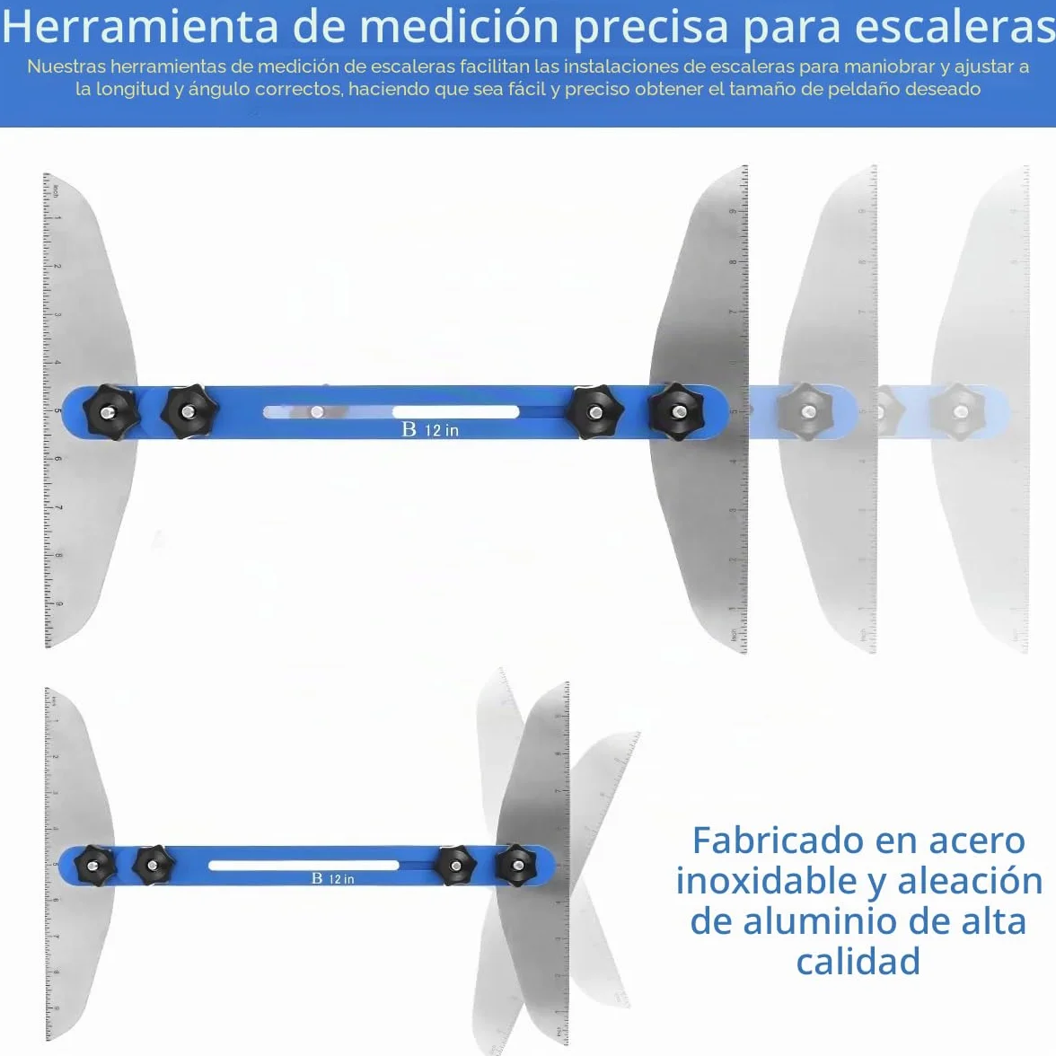 Herramienta De Plantilla De Calibre De Peldaños De Escalera Herramienta De Medición De Escaleras Ajustable Para Peldaños De Escaleras Y Corte De Paneles De Yeso 27,9cm A 152,4cm