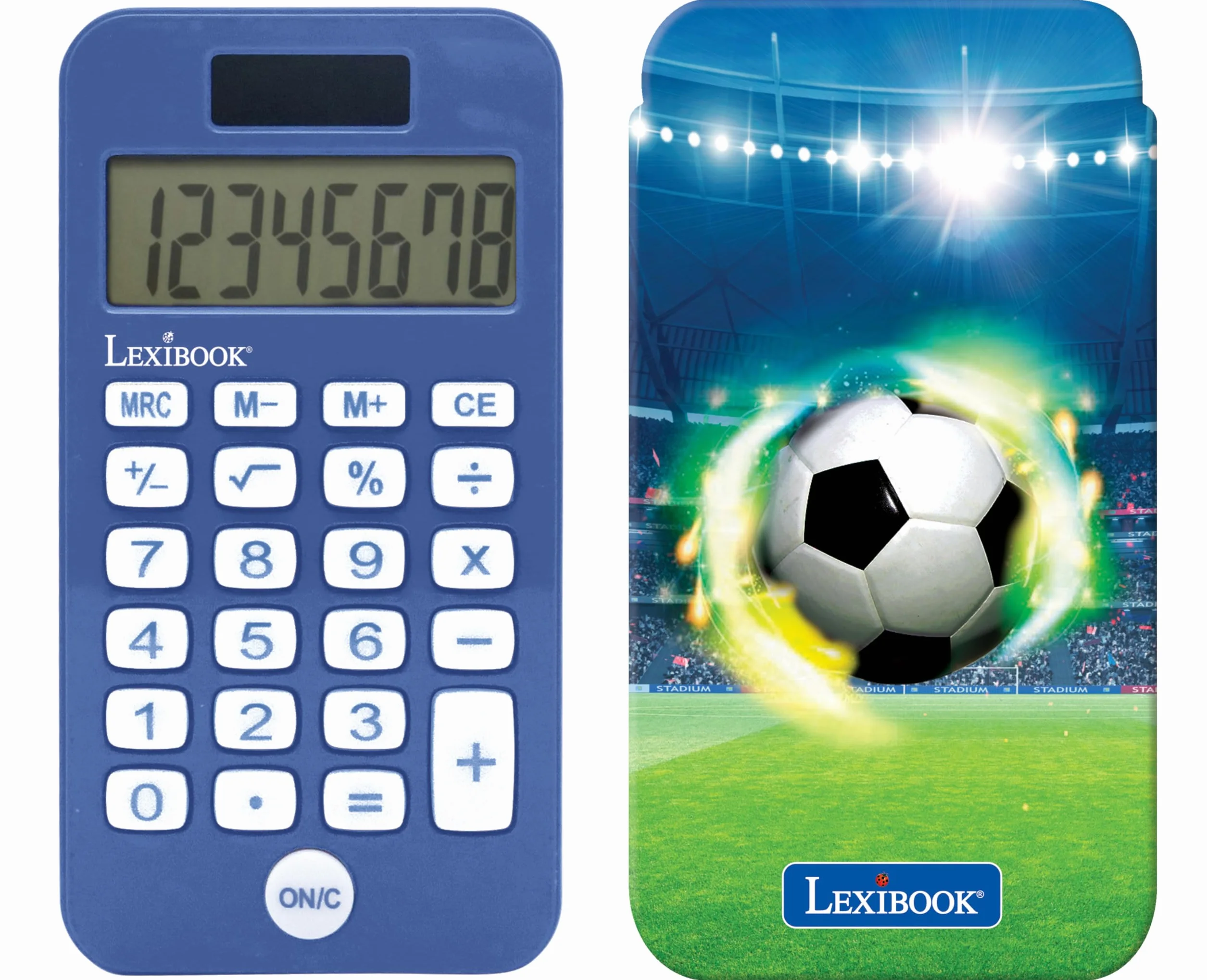 Lexibook C45FO Calculadora de Bolsillo Fútbol con Funda Protectora, Pilas y Solar Azul