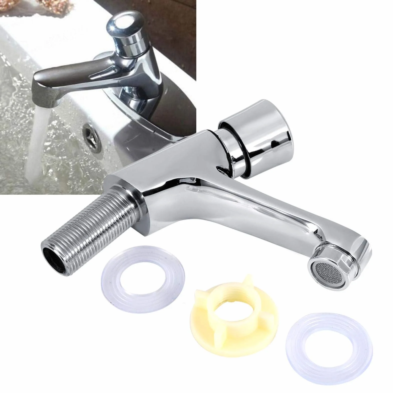 Grifos Para Lavabos de Baño, Retardo de Tiempo Grifo de Lavabo Grifos Cocina Fregadero Grifo Monomando Lavabo Cierre Automático Ahorro de Agua Baño