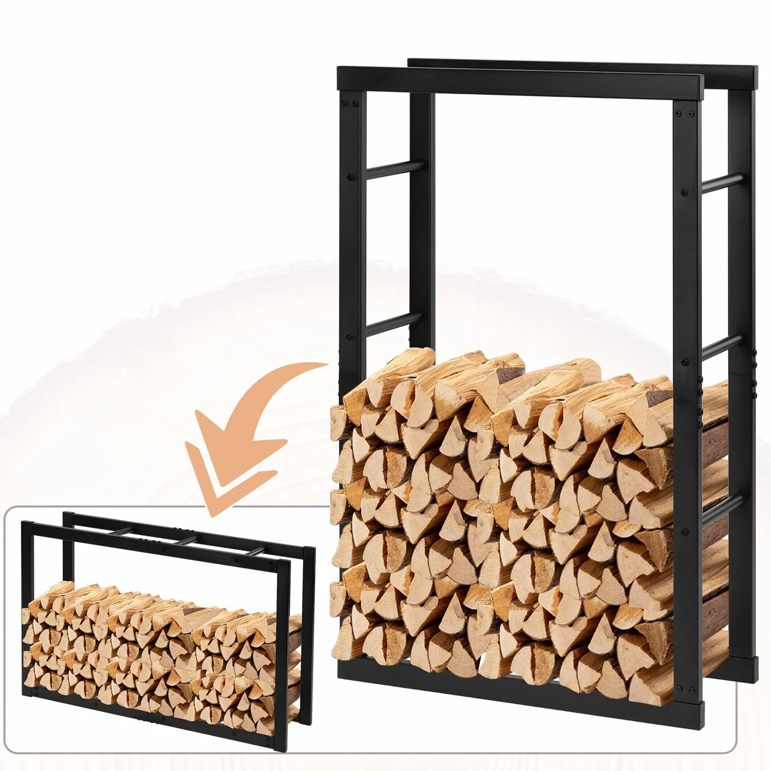 Laneetal Soporte para Leña, 60x25x100 cm, Estante para Leña de Chimenea, Leñero Interior y Exterior de Metal, Estanteria de Almacenamiento de Madera, Negro