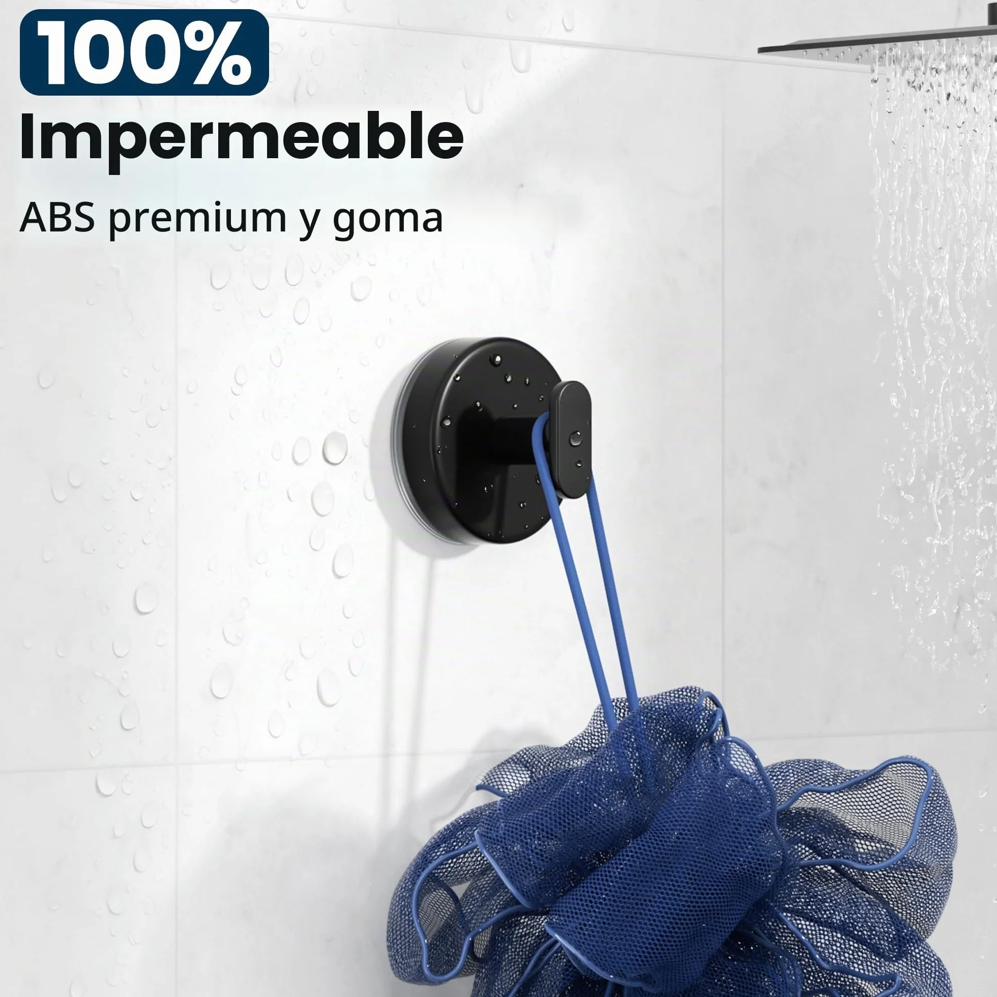 pickpiff Ganchos de ventosa ducha: Colgador extra fuerte de 6,8 kg para baño, cocina, puerta, espejo, azulejos, vidrio – Para toallas, esponjas, abrigos, batas –,negro mate, paquete de 4