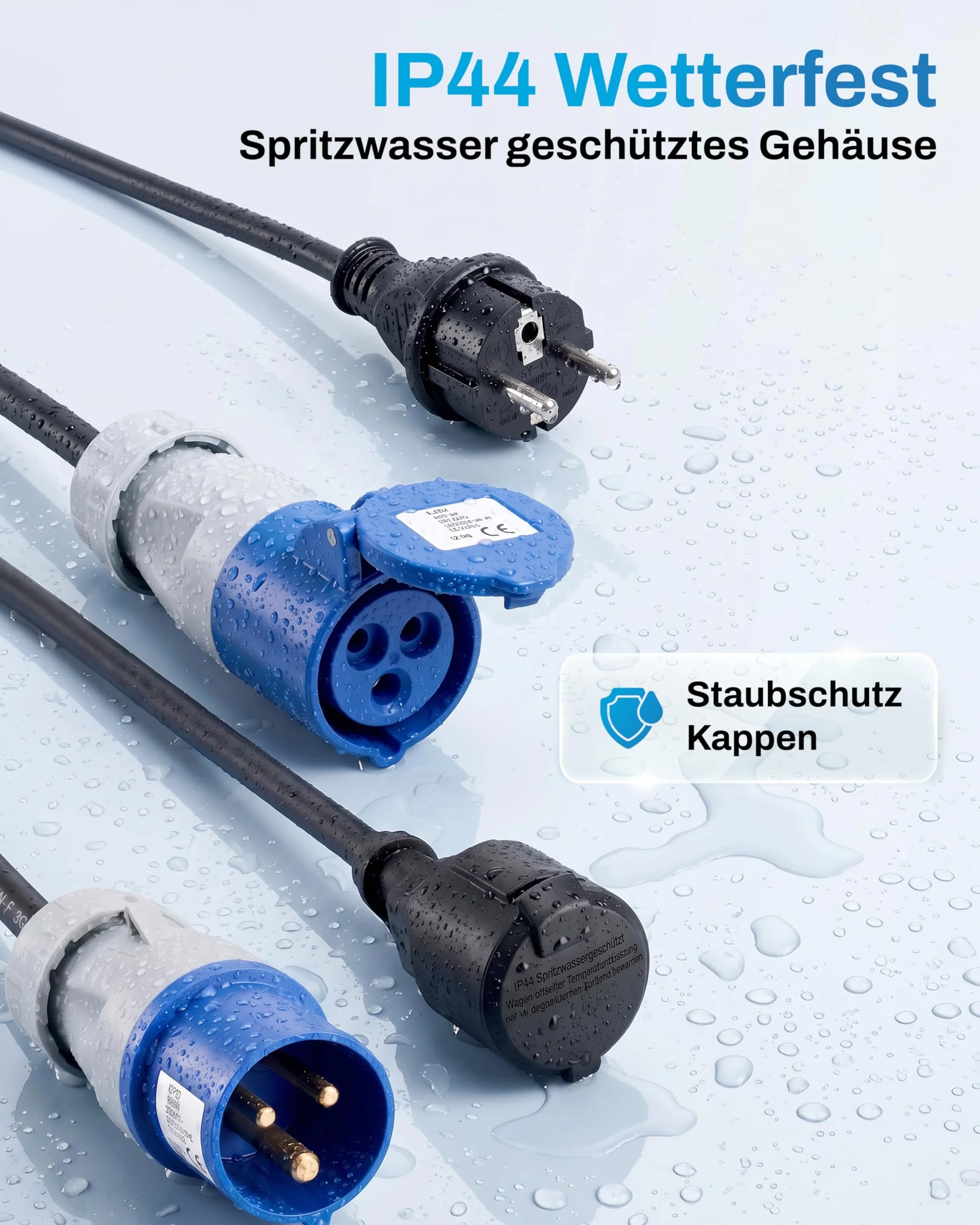 2x Adaptadores CEE – Enchufe CEE a toma Schuko y enchufe Schuko a toma CEE 230V 16A – Ideal para camping, autocaravanas y caravanas