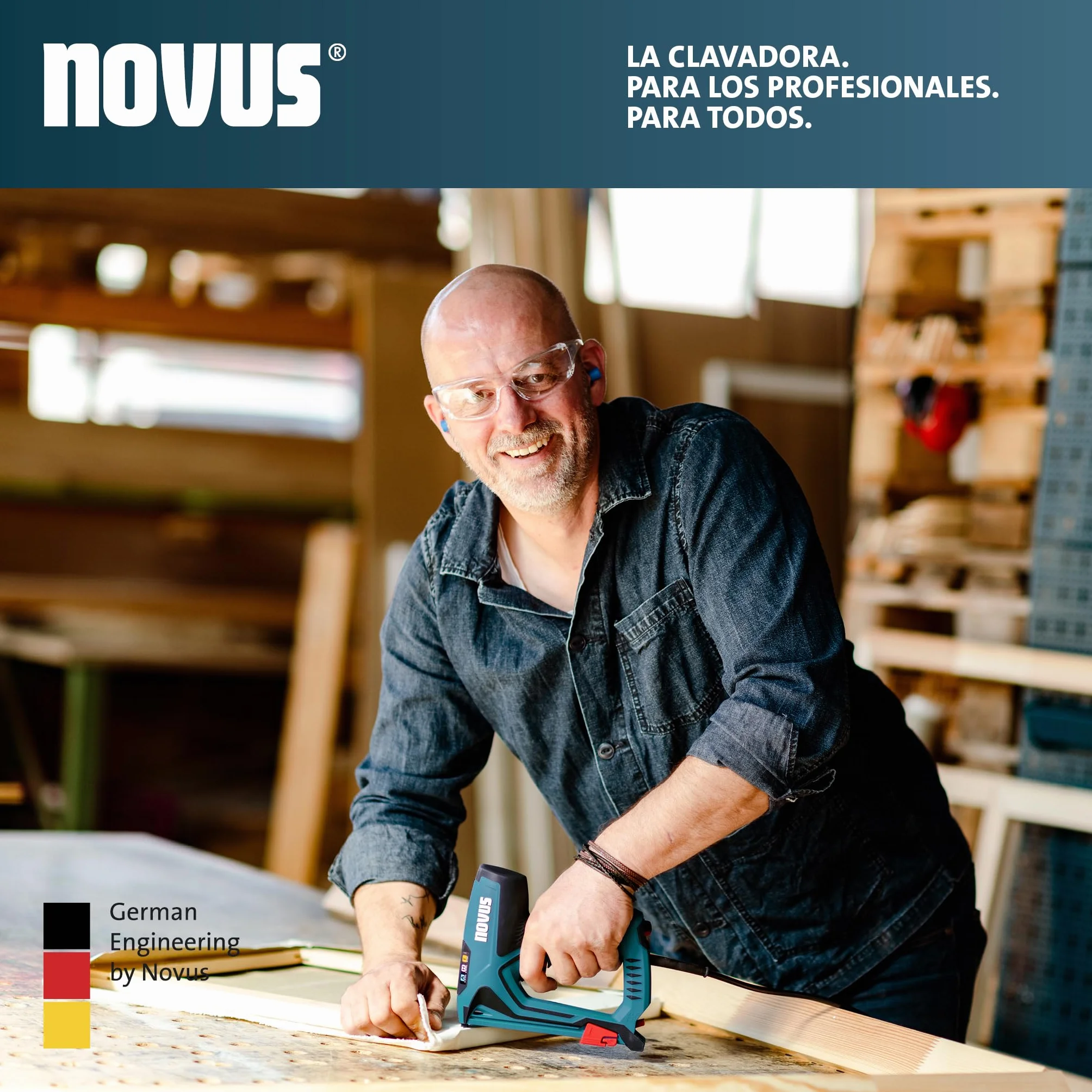 NOVUS TOOLS Juego de grapadora eléctrica J-150 con 1800 grapas, grapadora profesional y pistola de clavos con regulación de la fuerza de impacto, tope de distancia y mecanismo de carga inferior