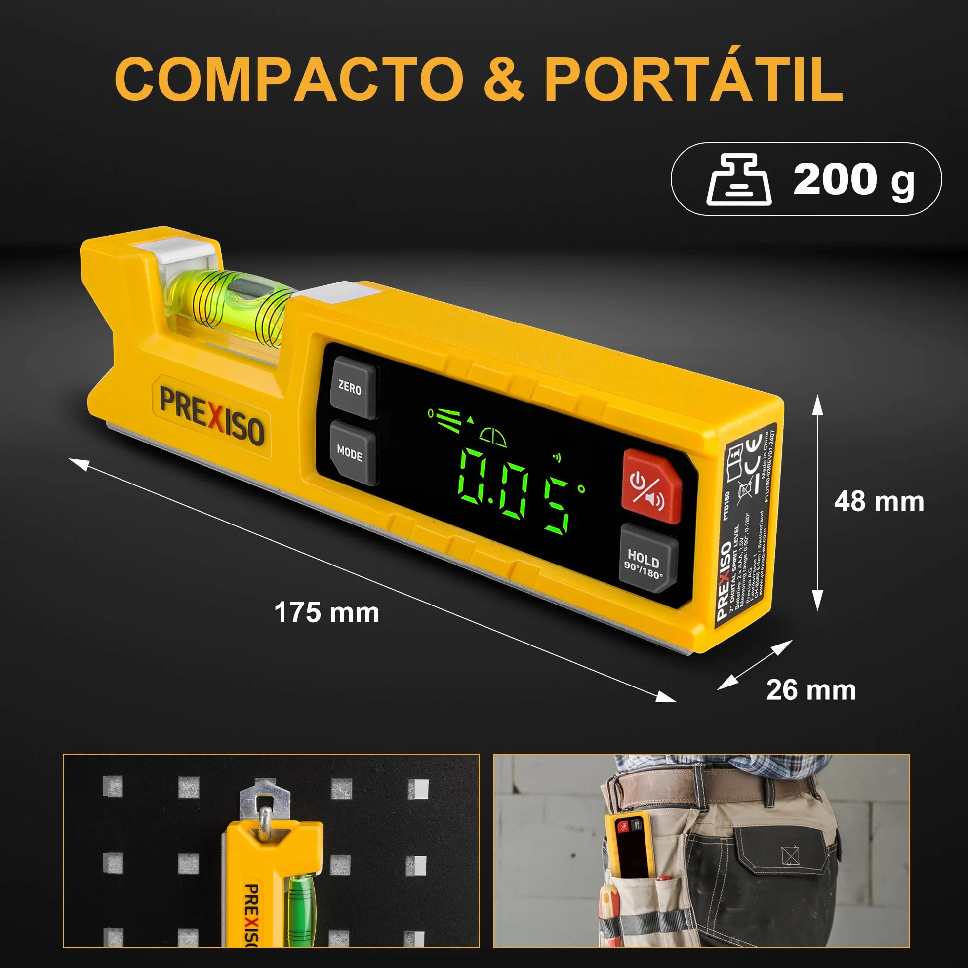PREXISO Nivel Digital Magnético de 7 pulgadas – Herramienta electrónica inteligente de nivel, rango 0-90°, buscador de ángulos con sierra