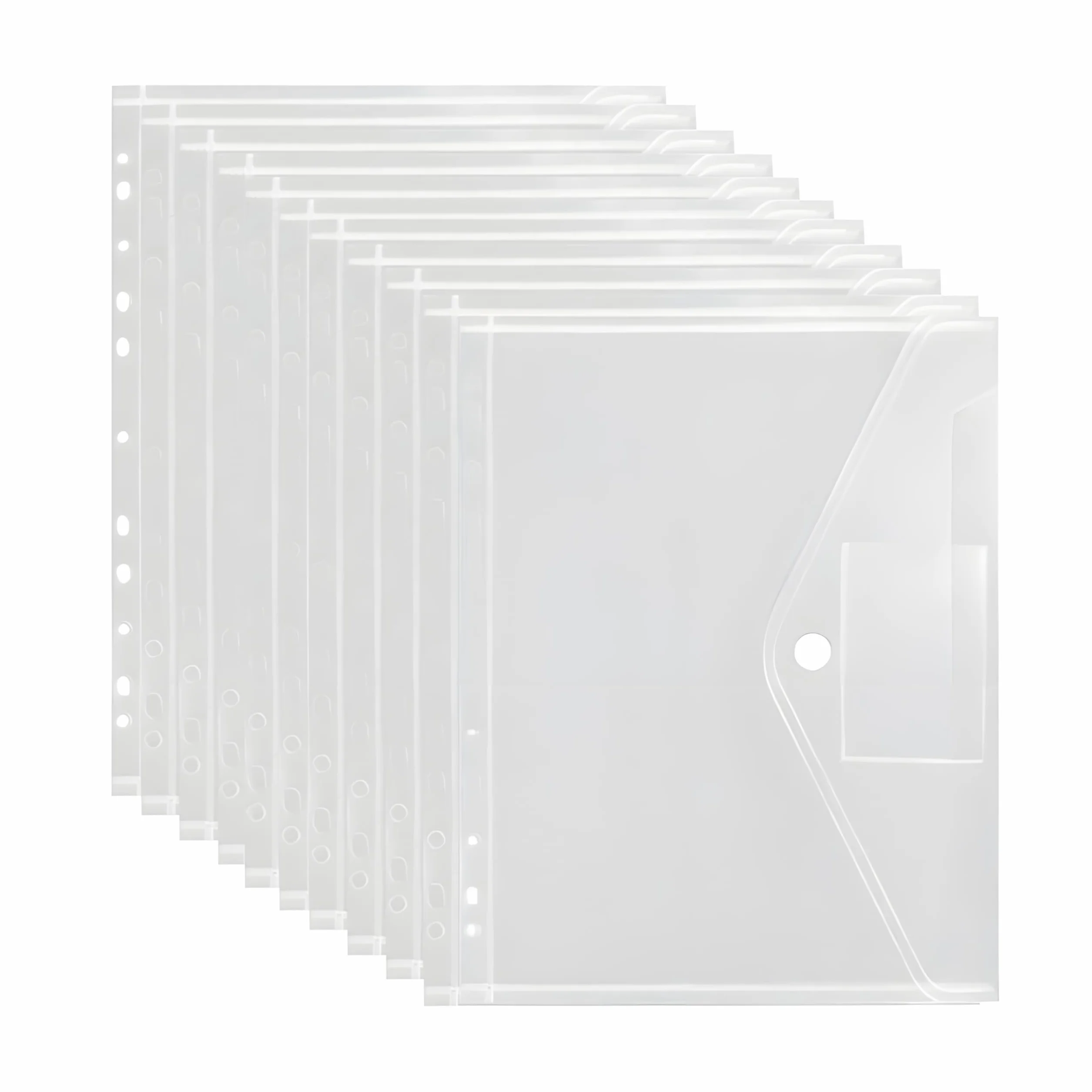 Carpeta Fundas Plastico A4 30 PCS Carpetas Transparentes con Cierre de Gancho y Bucle Portafolios 11 Agujeros
