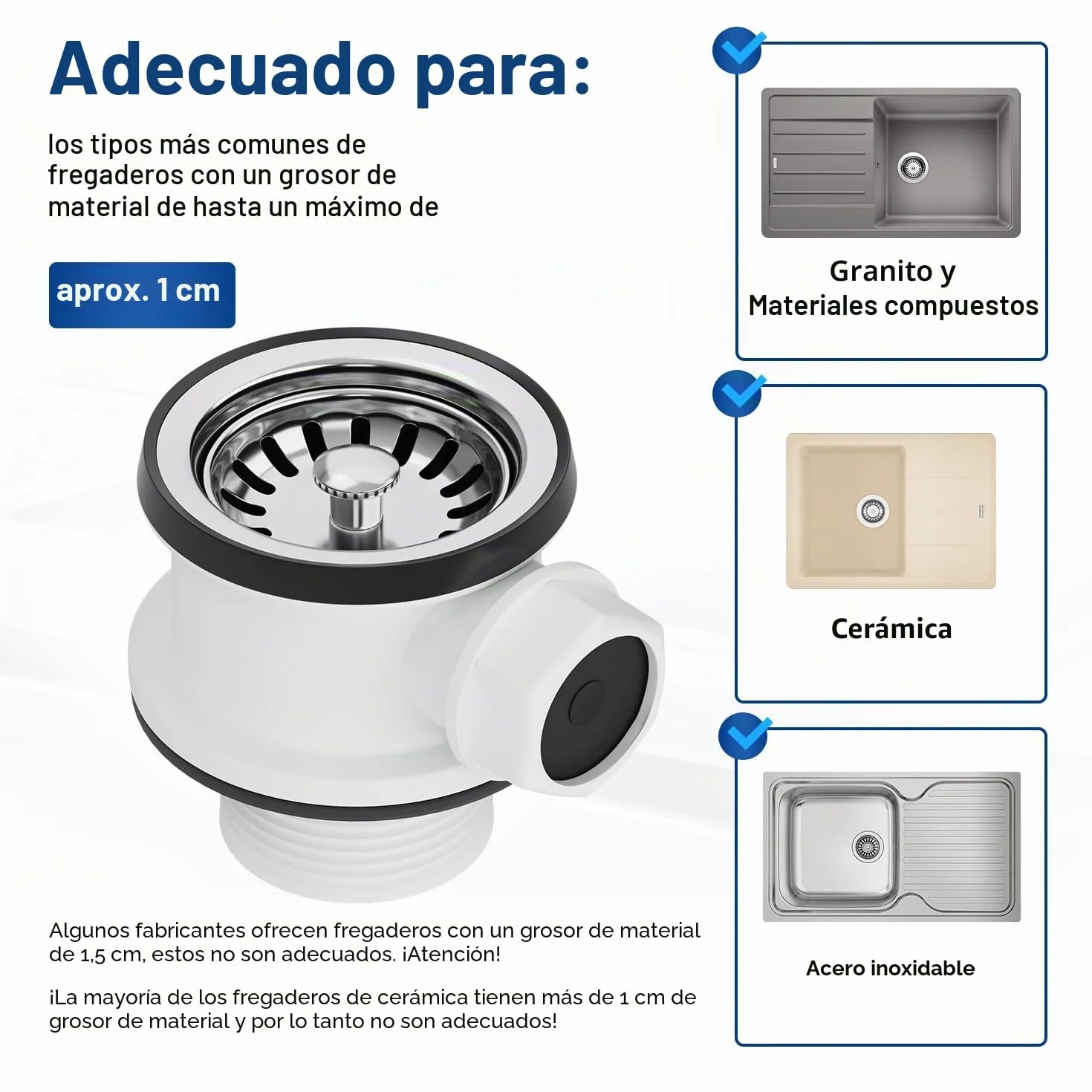 VIOKS Válvula de cesta de 70 mm con juego de desagüe de 1 pulgada para fregadero con rebosadero - Válvula de cesta para fregadero de cocina, juego de desagüe para fregadero de cocina