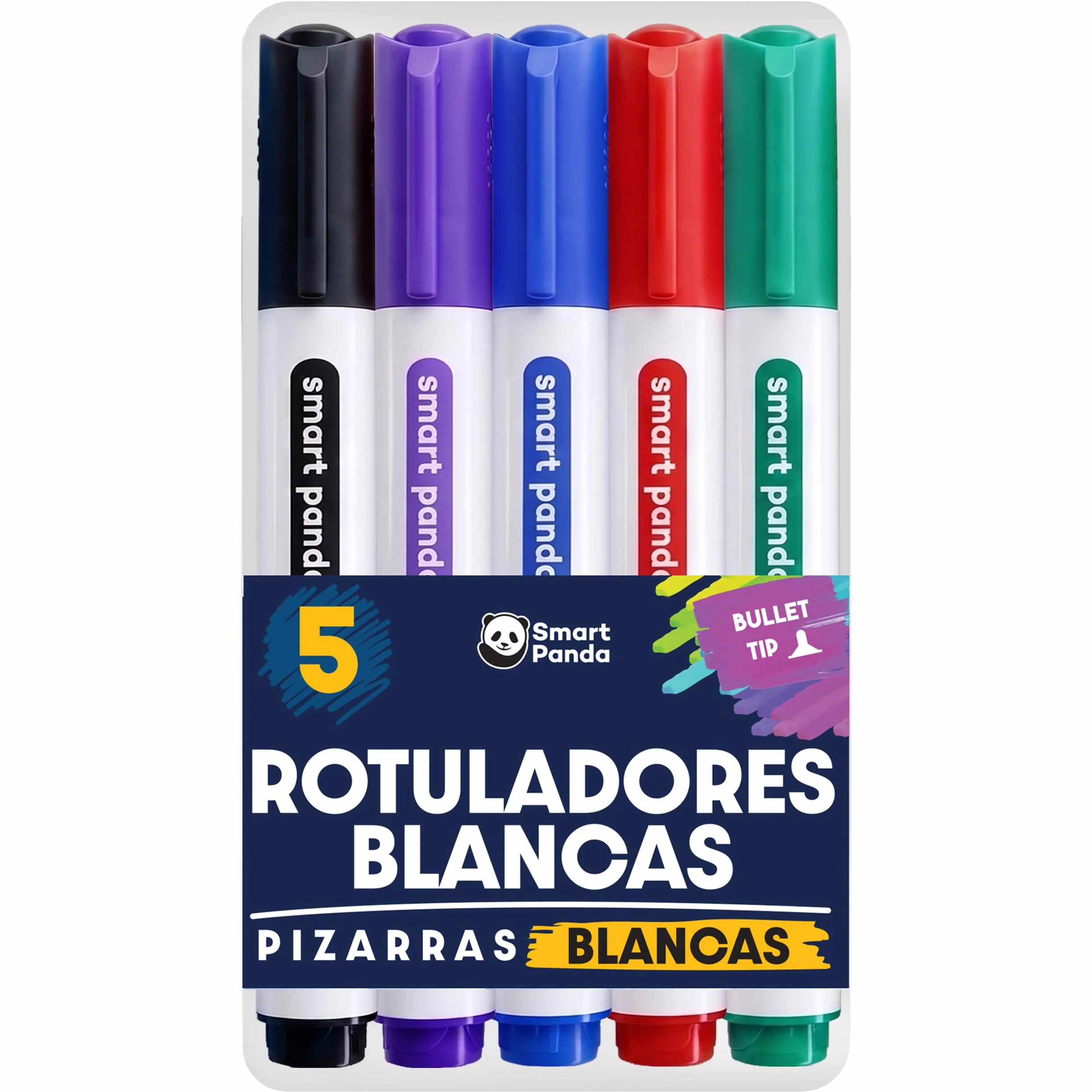 SmartPanda Rotuladores para Pizarra Blanca Punta de Bala Borrado Seco Juego de 5 Colores