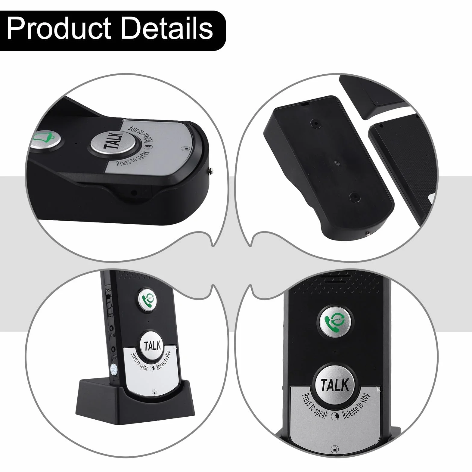 Timbre inalámbrico de largo alcance con audio bidireccional y transmisión de 1000 m, batería recargable integrada de 2000 mAh, unidad exterior impermeable, fuerte penetración (negro)