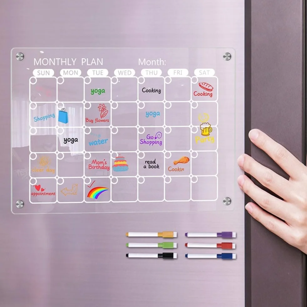 Tablero planificador acrílico con imanes fuertes para organización cocina oficina