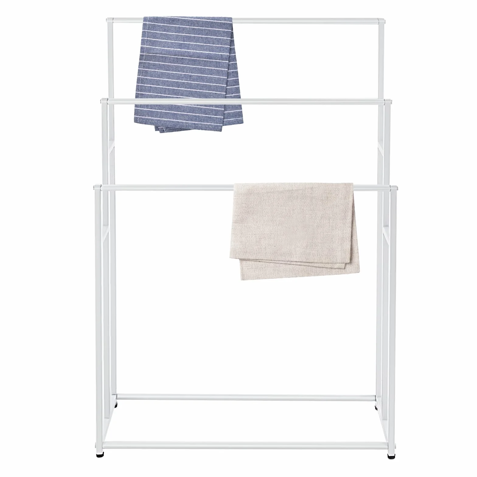 Toallero de pie de 3 niveles, de gran tamaño, con reposapiés ajustables, para dormitorio, baño, balcón, piscina, blanco