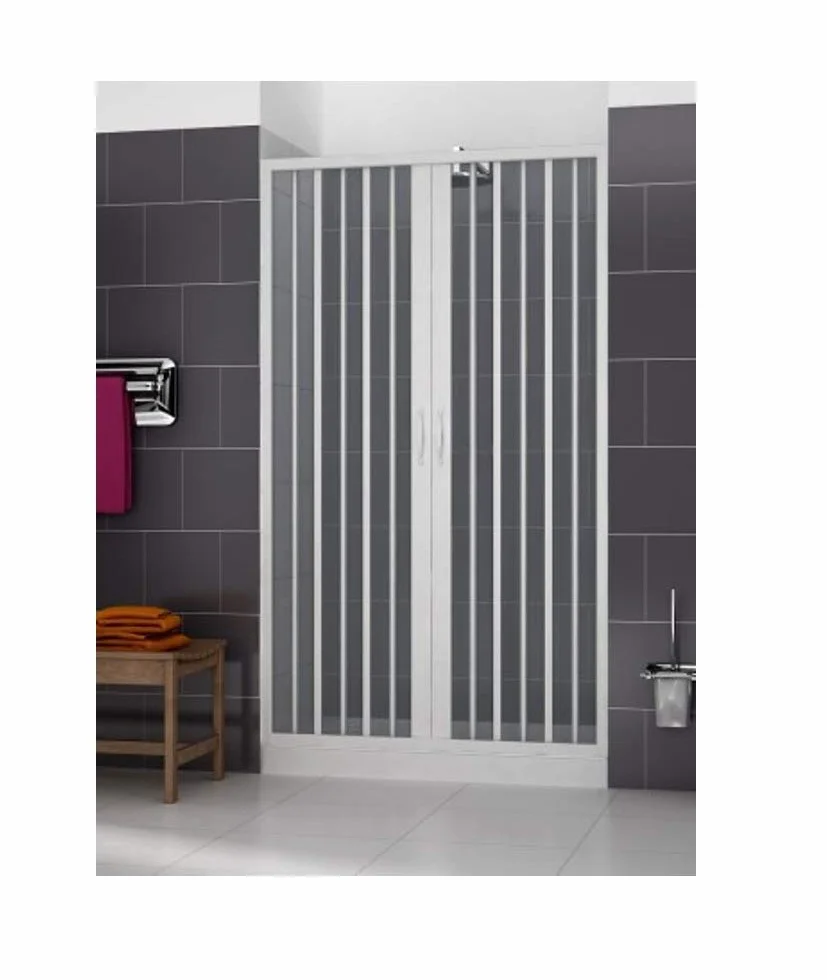 Cabina de ducha 150 con apertura plegable central. De PVC. Altura de las puertas de 185 cm